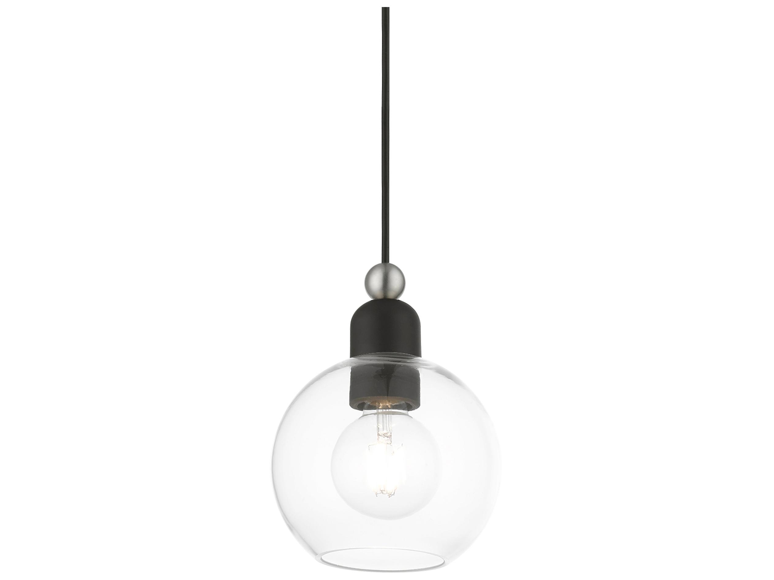 Livex Lighting Downtown 1-Light Black Brushed Nickel Glass Globe Mini Pendant