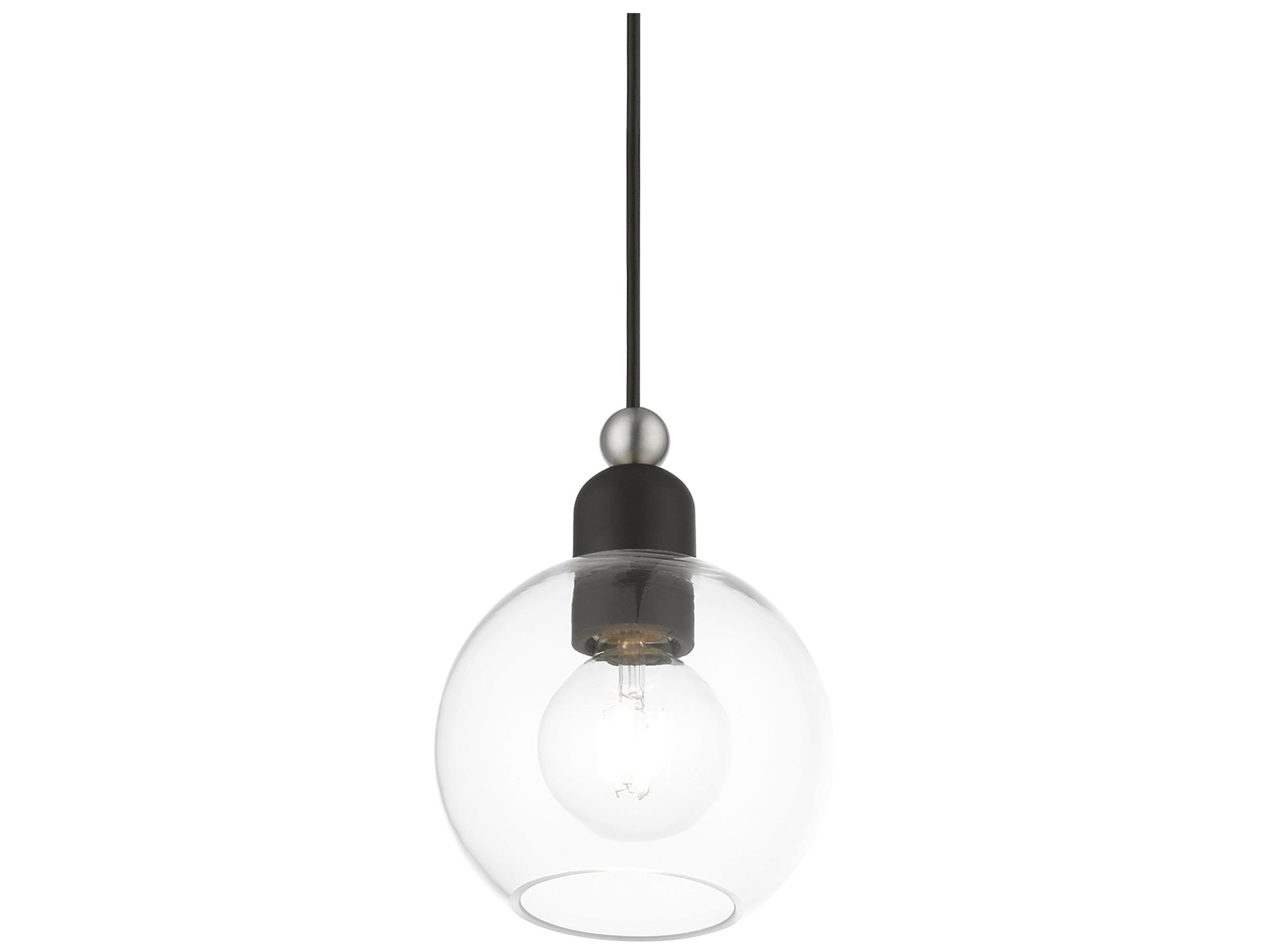 Livex Lighting Downtown 1-Light Black Brushed Nickel Glass Globe Mini Pendant