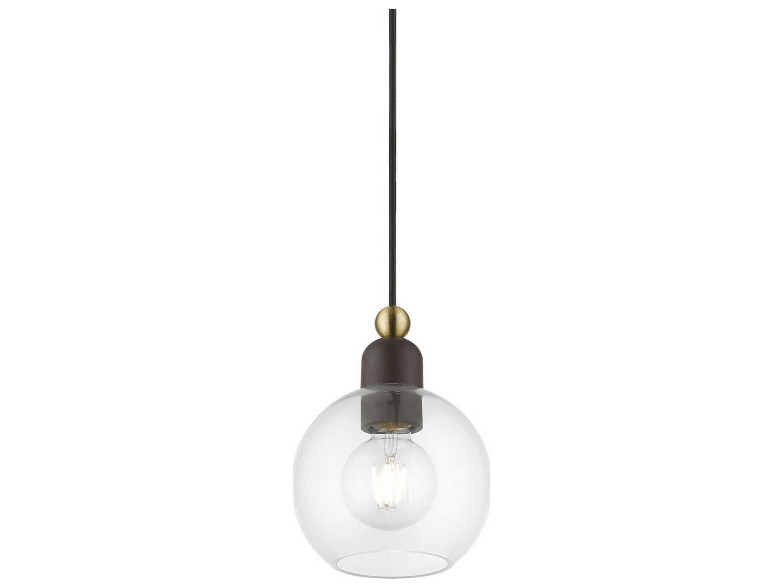 Livex Lighting Downtown 1-Light Bronze Antique Brass Glass Globe Mini Pendant