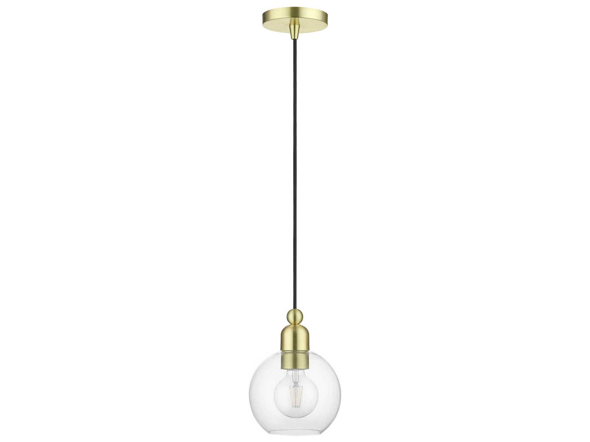 Livex Lighting Downtown 1-Light Satin Brass Glass Globe Mini Pendant