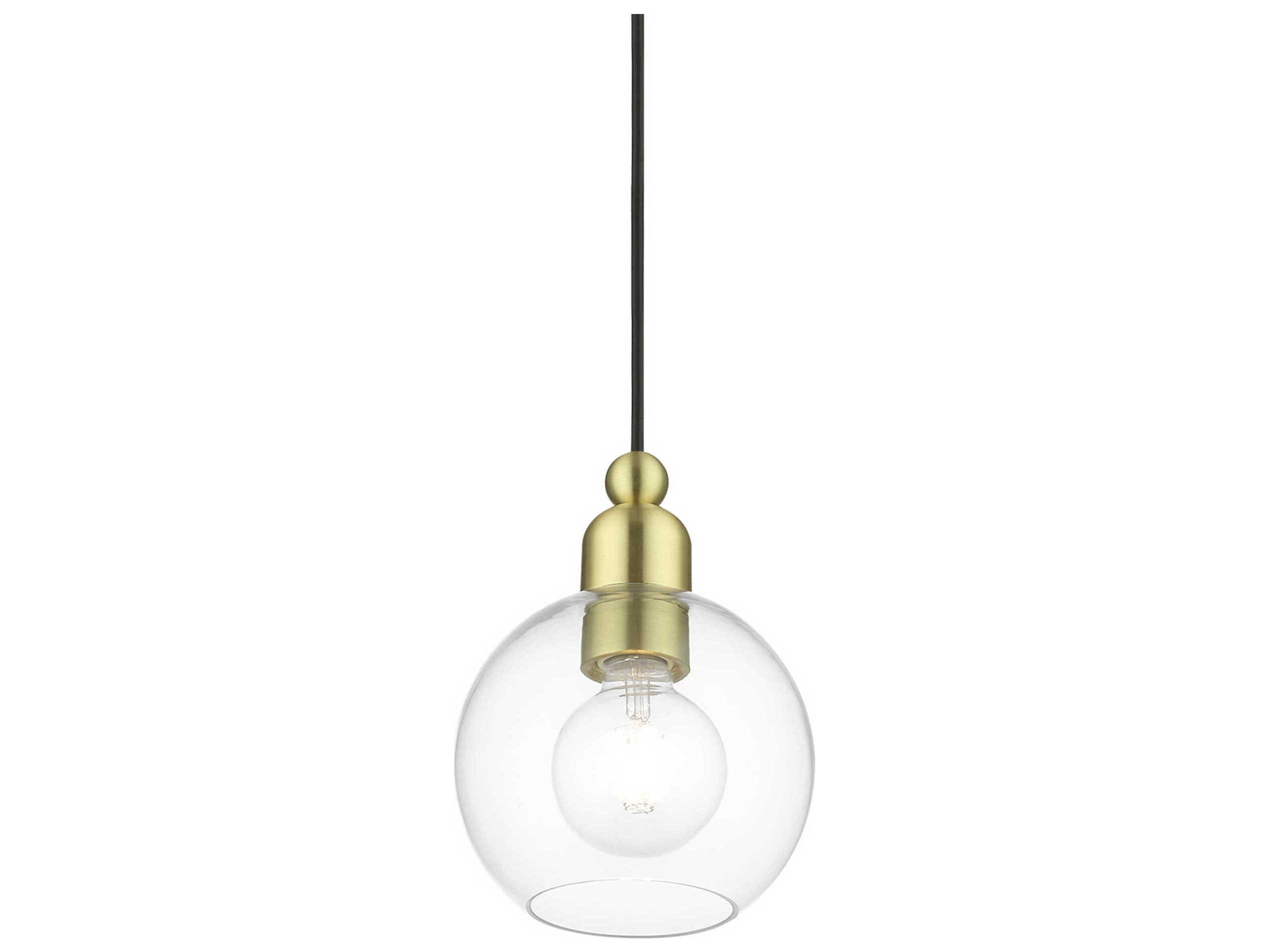 Livex Lighting Downtown 1-Light Satin Brass Glass Globe Mini Pendant