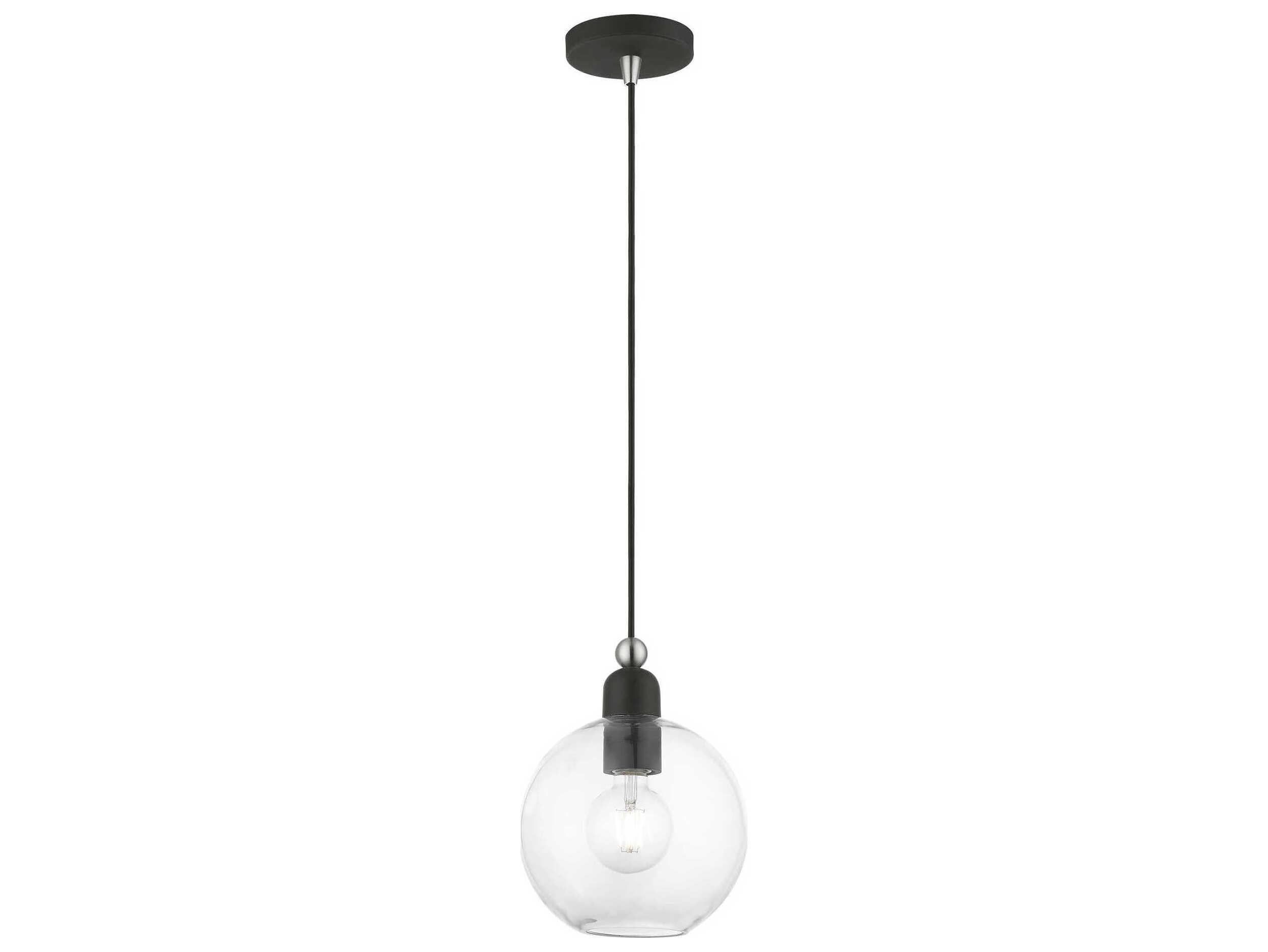 Livex Lighting Downtown 1-Light Black Brushed Nickel Glass Globe Mini Pendant