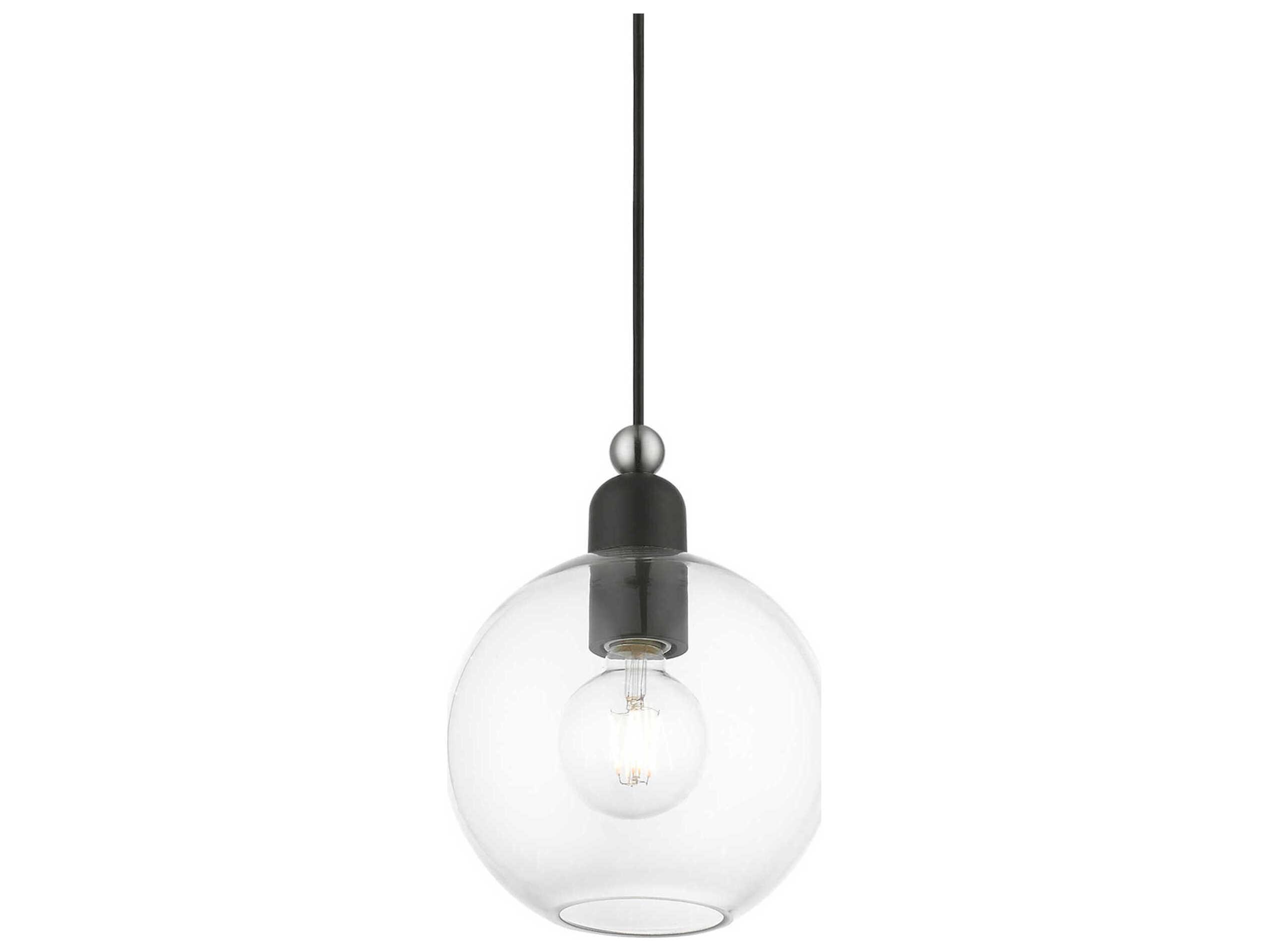 Livex Lighting Downtown 1-Light Black Brushed Nickel Glass Globe Mini Pendant