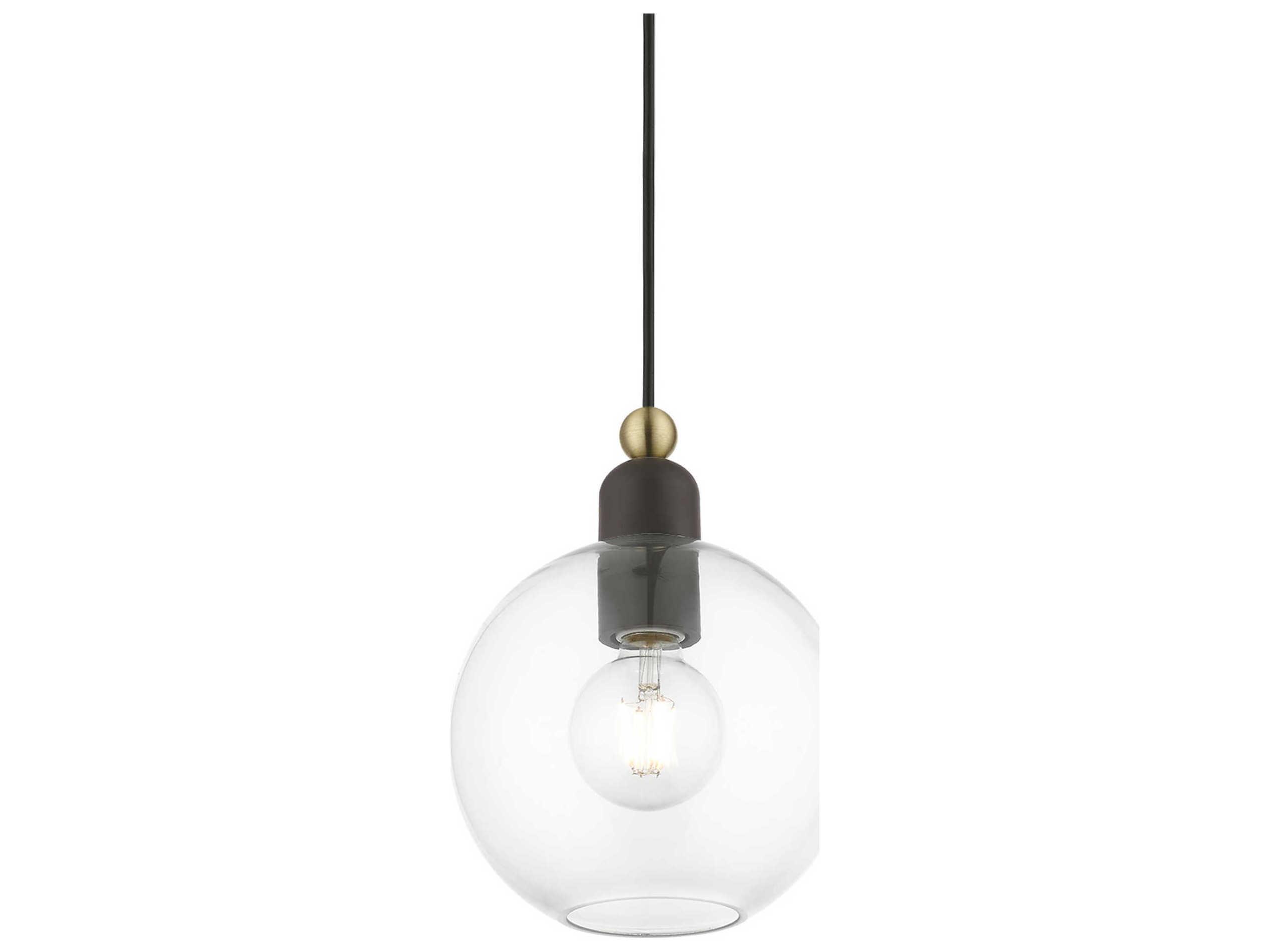 Livex Lighting Downtown 1-Light Bronze Antique Brass Glass Globe Mini Pendant