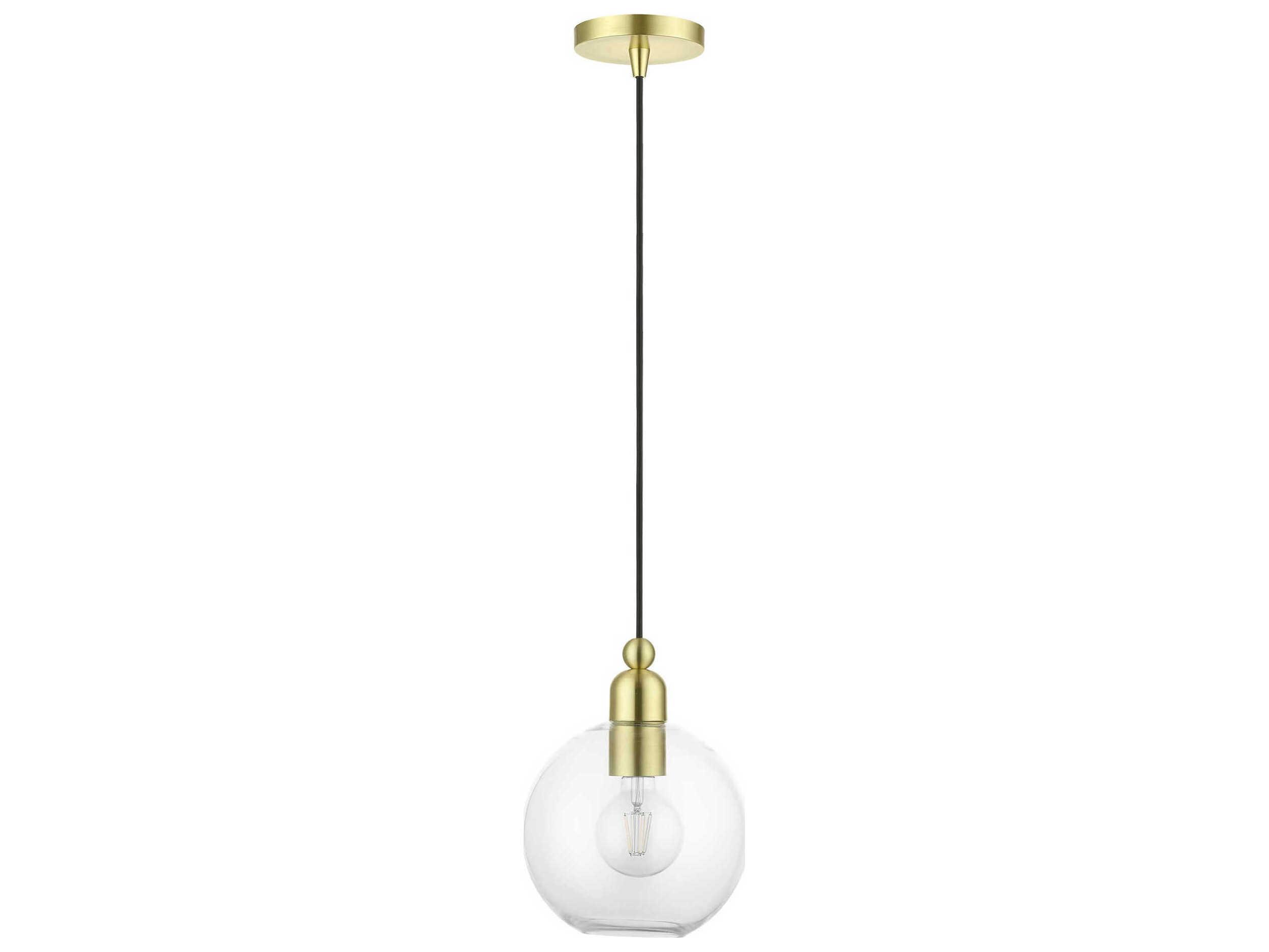 Livex Lighting Downtown 1-Light Satin Brass Glass Globe Mini Pendant