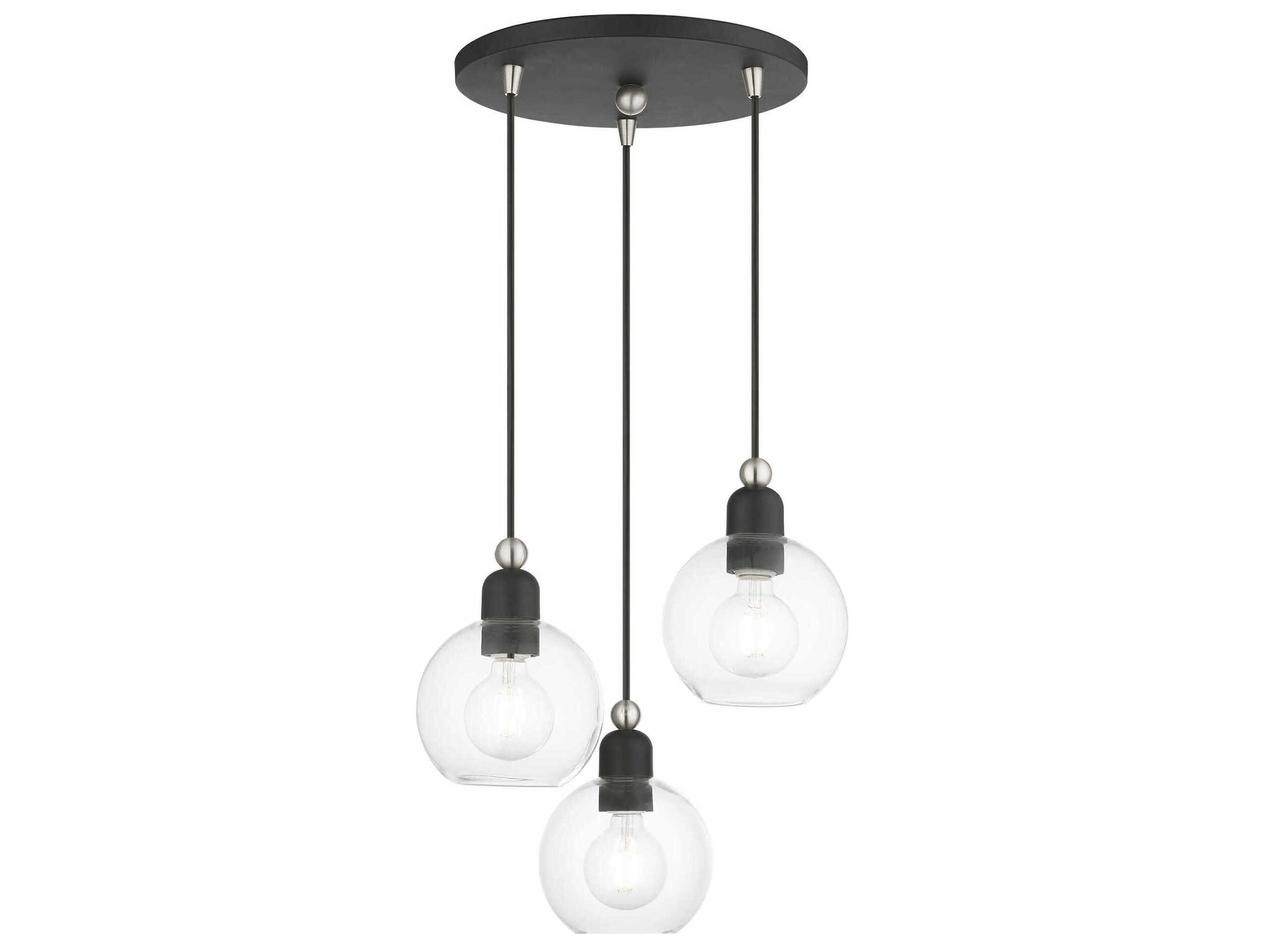 Livex Lighting Downtown 3-Light Black Brushed Nickel Glass Globe Pendant