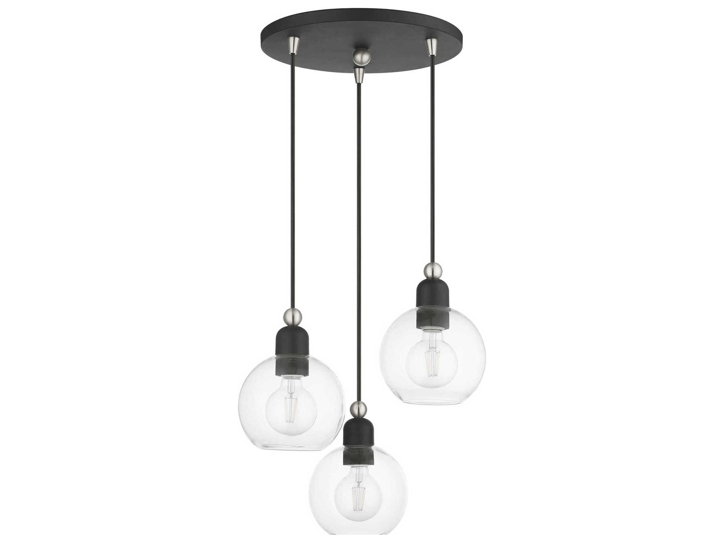 Livex Lighting Downtown 3-Light Black Brushed Nickel Glass Globe Pendant