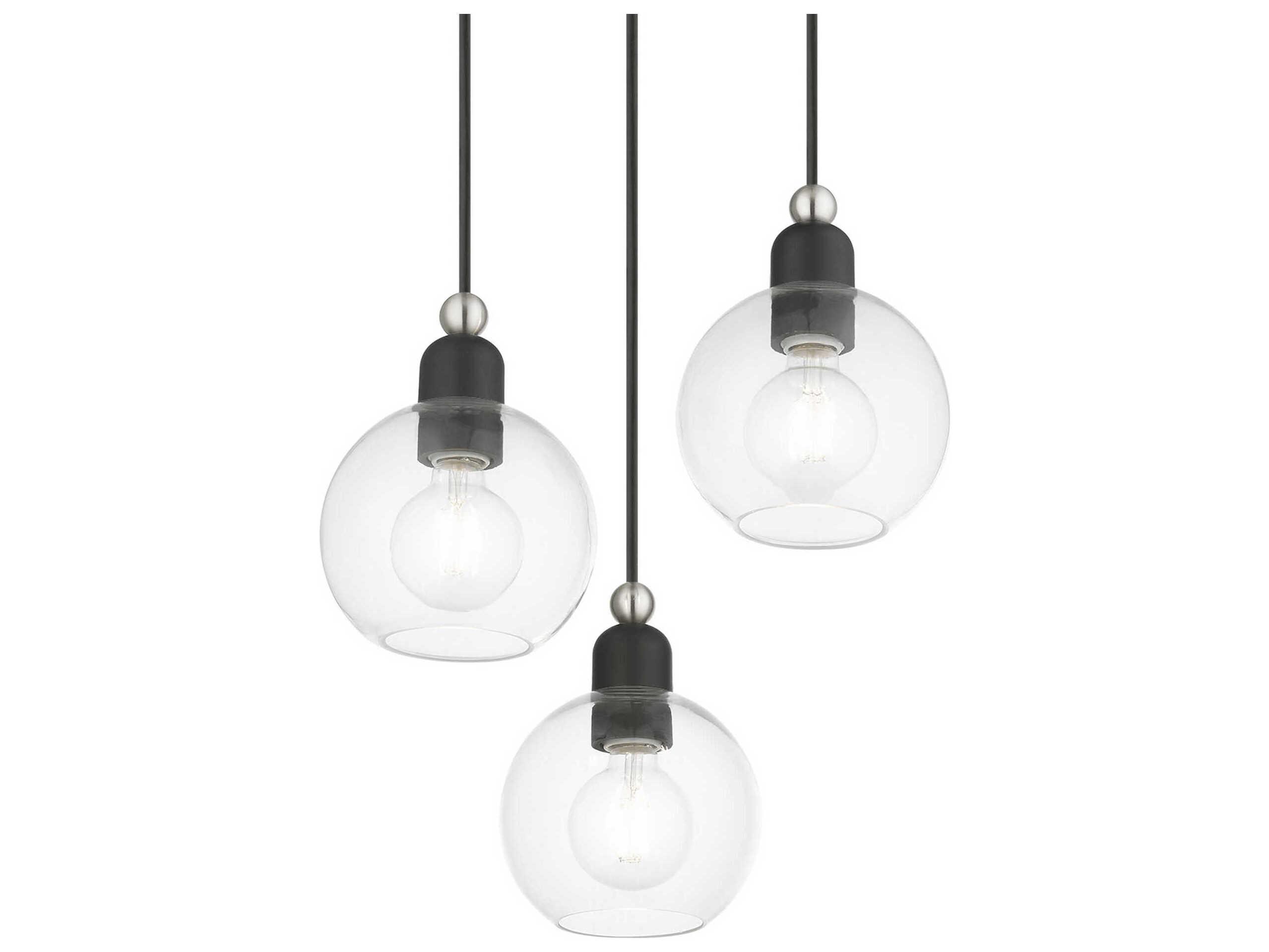 Livex Lighting Downtown 3-Light Black Brushed Nickel Glass Globe Pendant