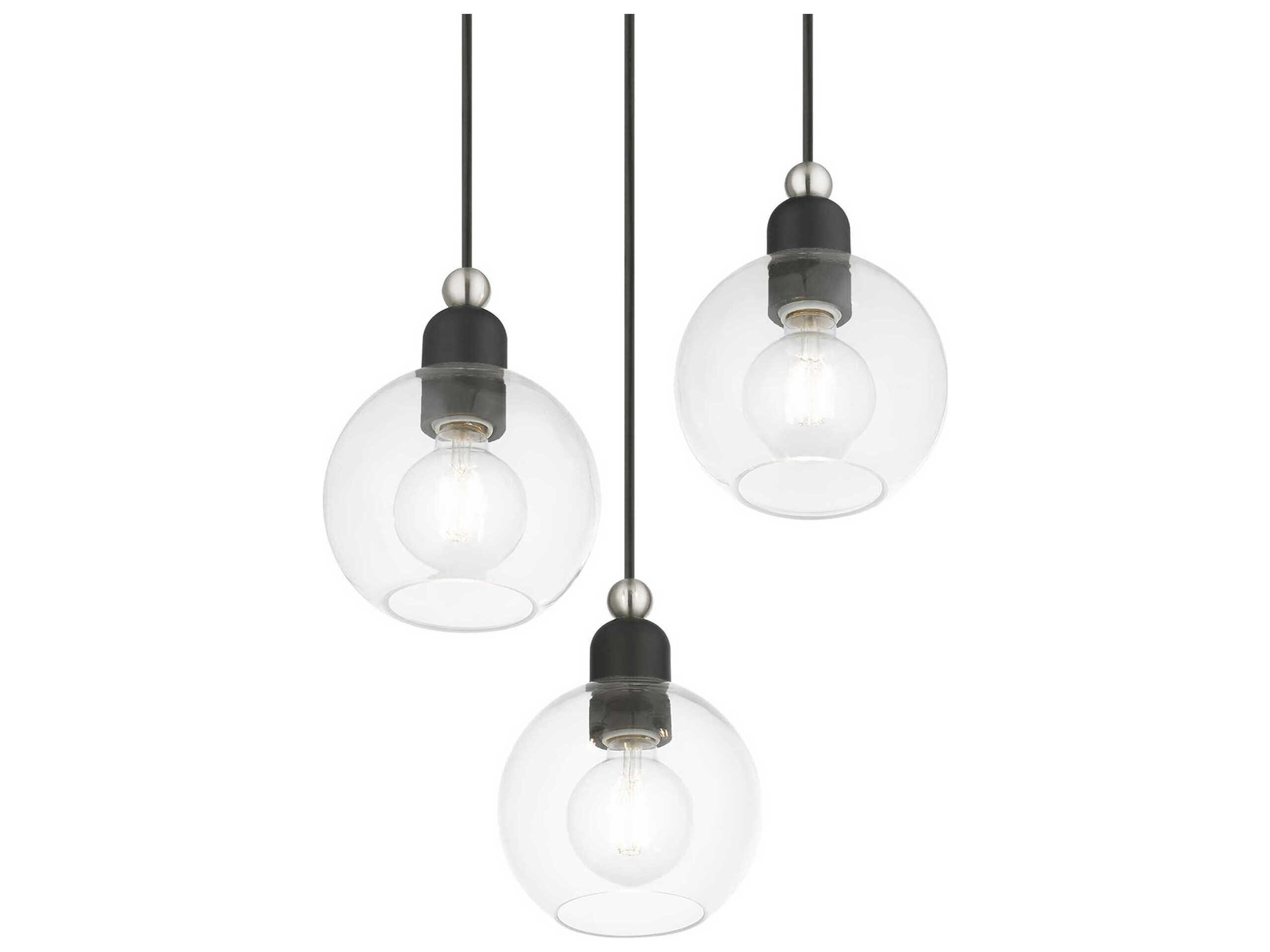 Livex Lighting Downtown 3-Light Black Brushed Nickel Glass Globe Pendant
