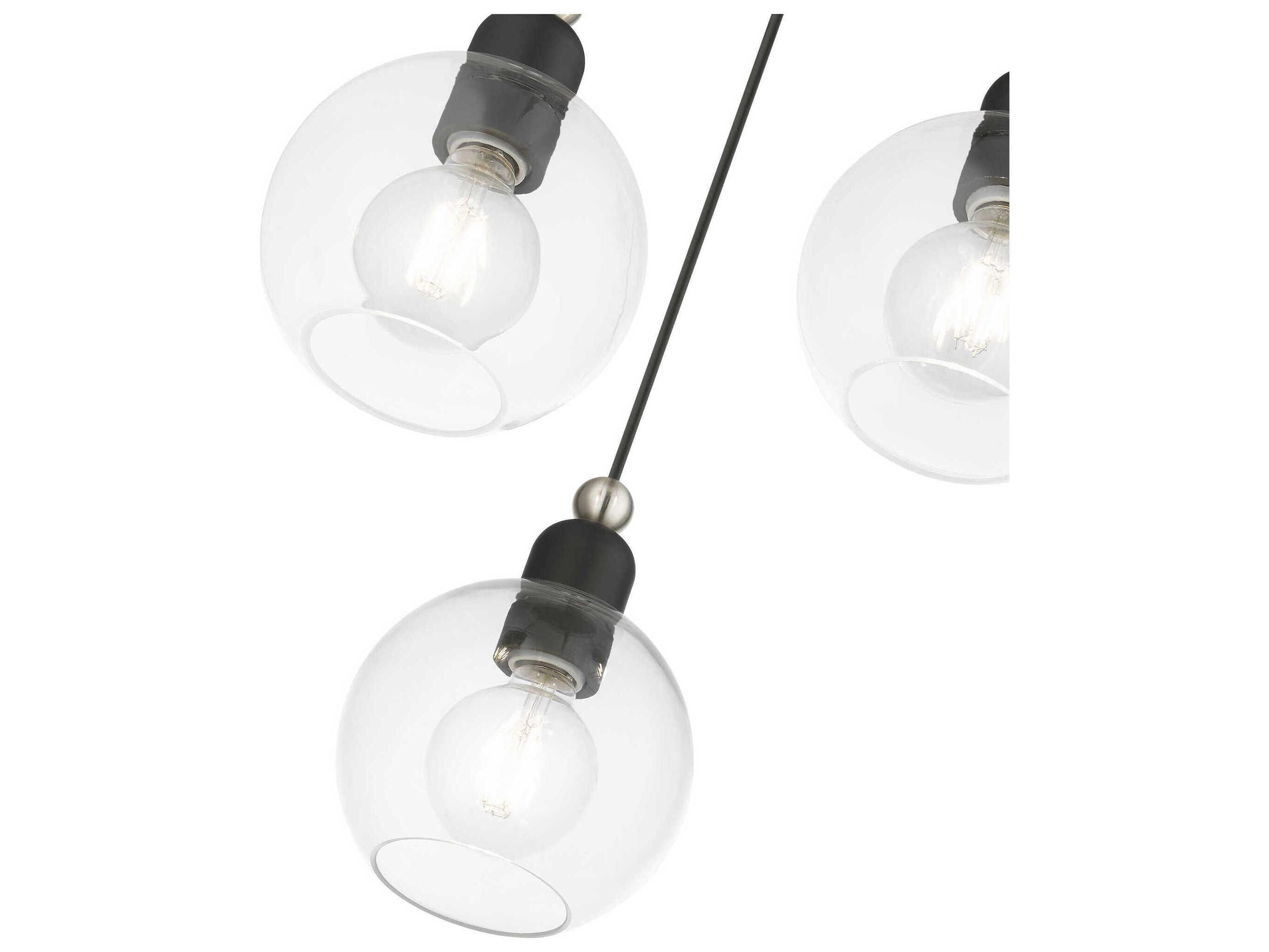 Livex Lighting Downtown 3-Light Black Brushed Nickel Glass Globe Pendant