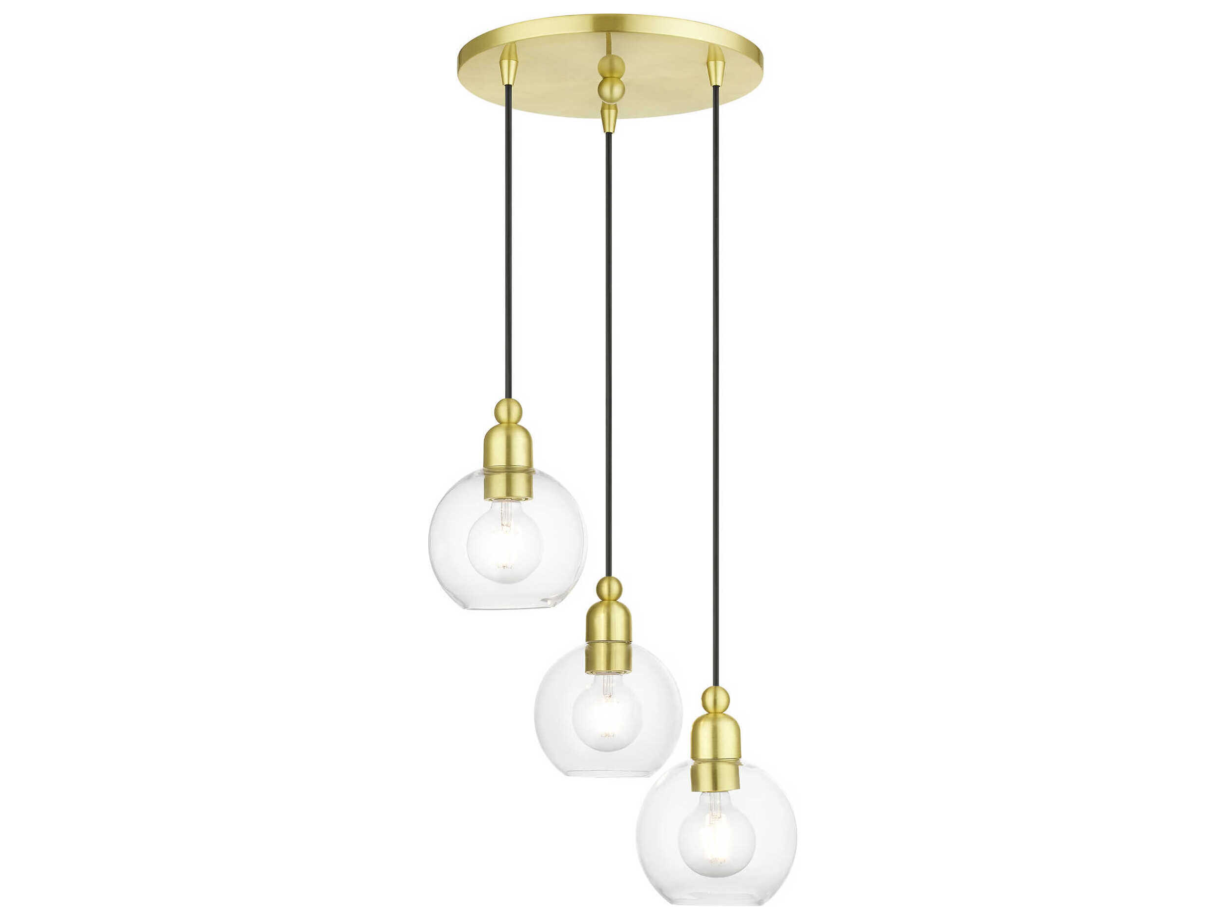 Livex Lighting Downtown 3-Light Satin Brass Glass Globe Pendant