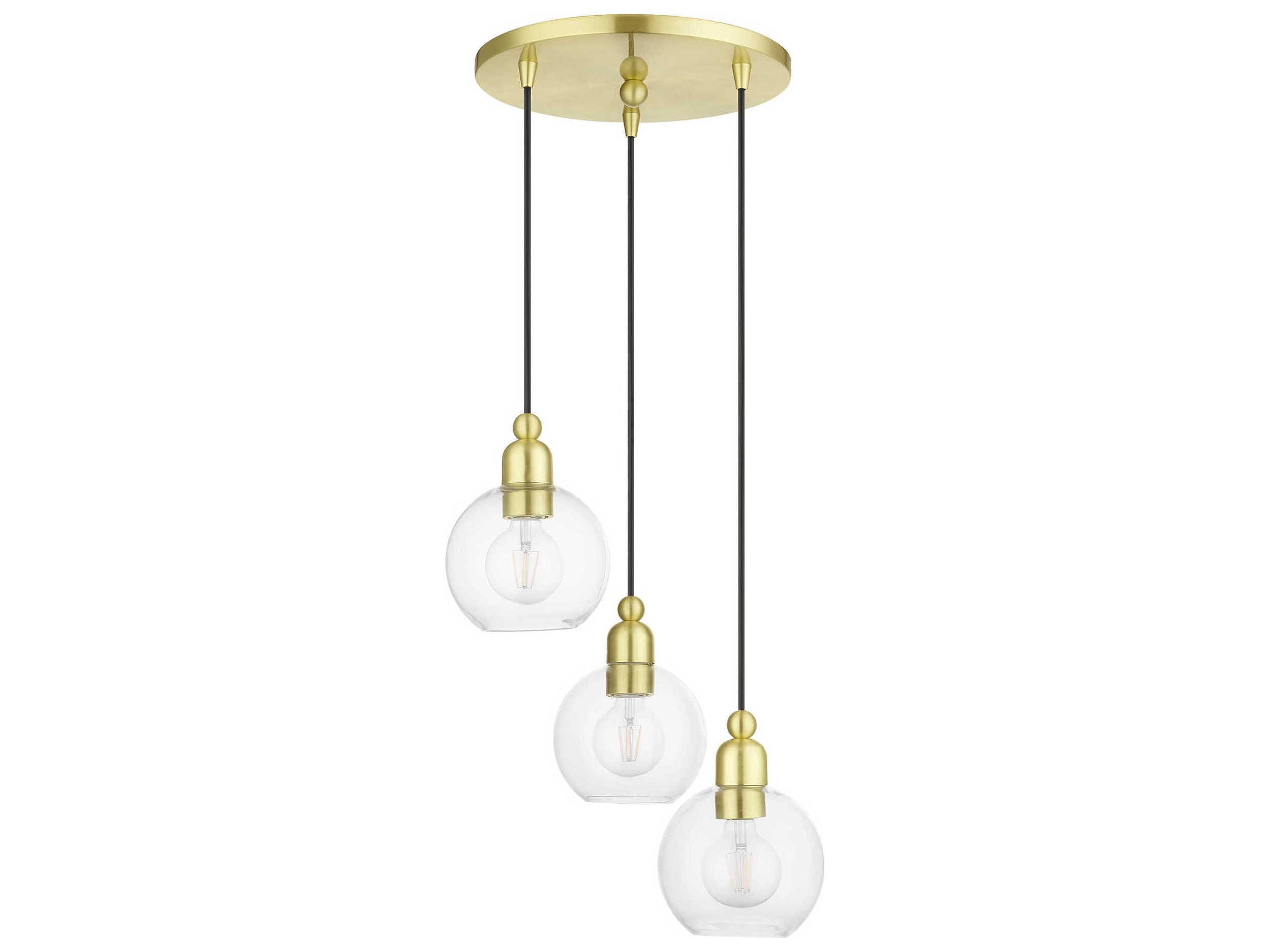 Livex Lighting Downtown 3-Light Satin Brass Glass Globe Pendant