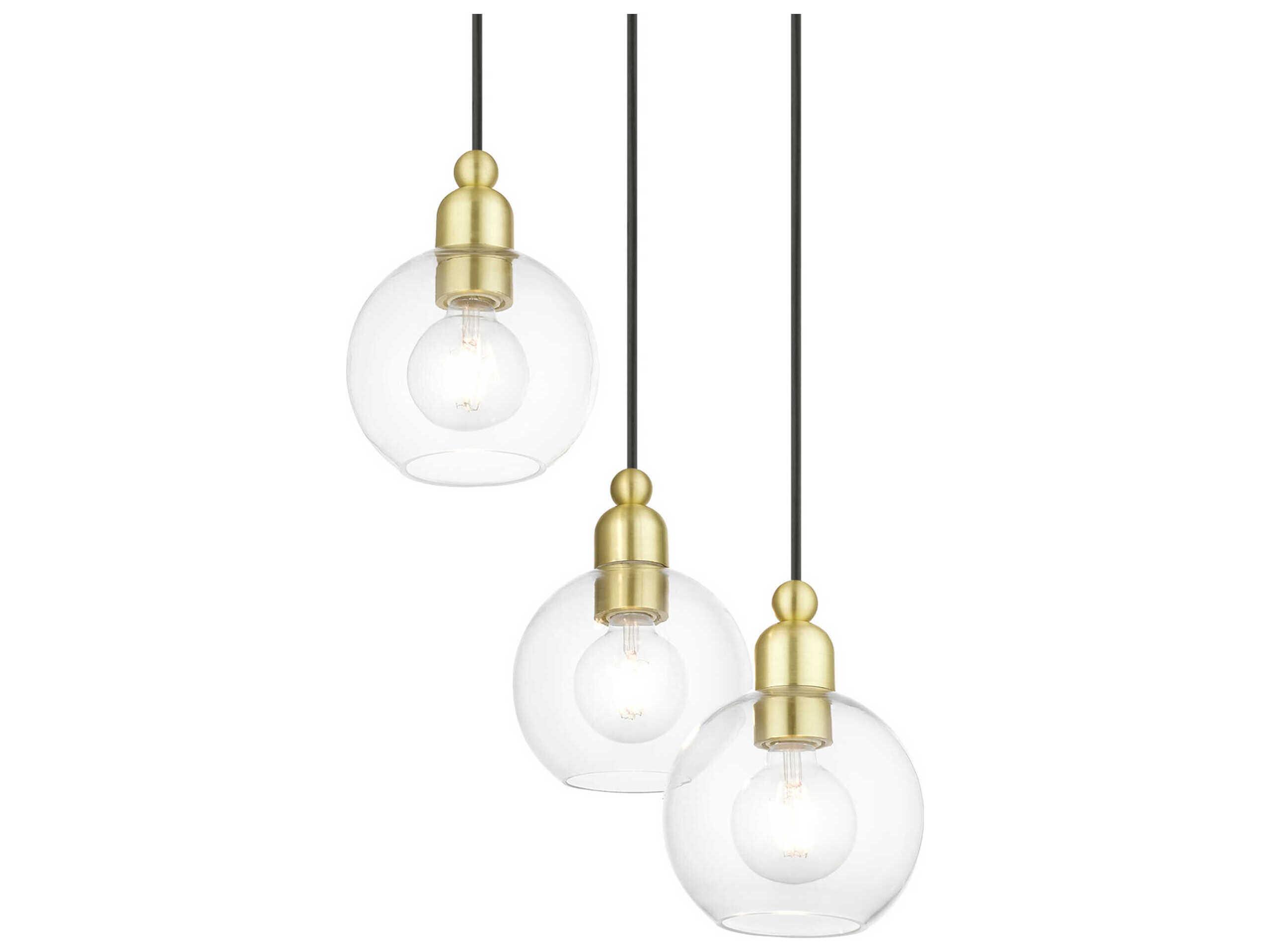 Livex Lighting Downtown 3-Light Satin Brass Glass Globe Pendant