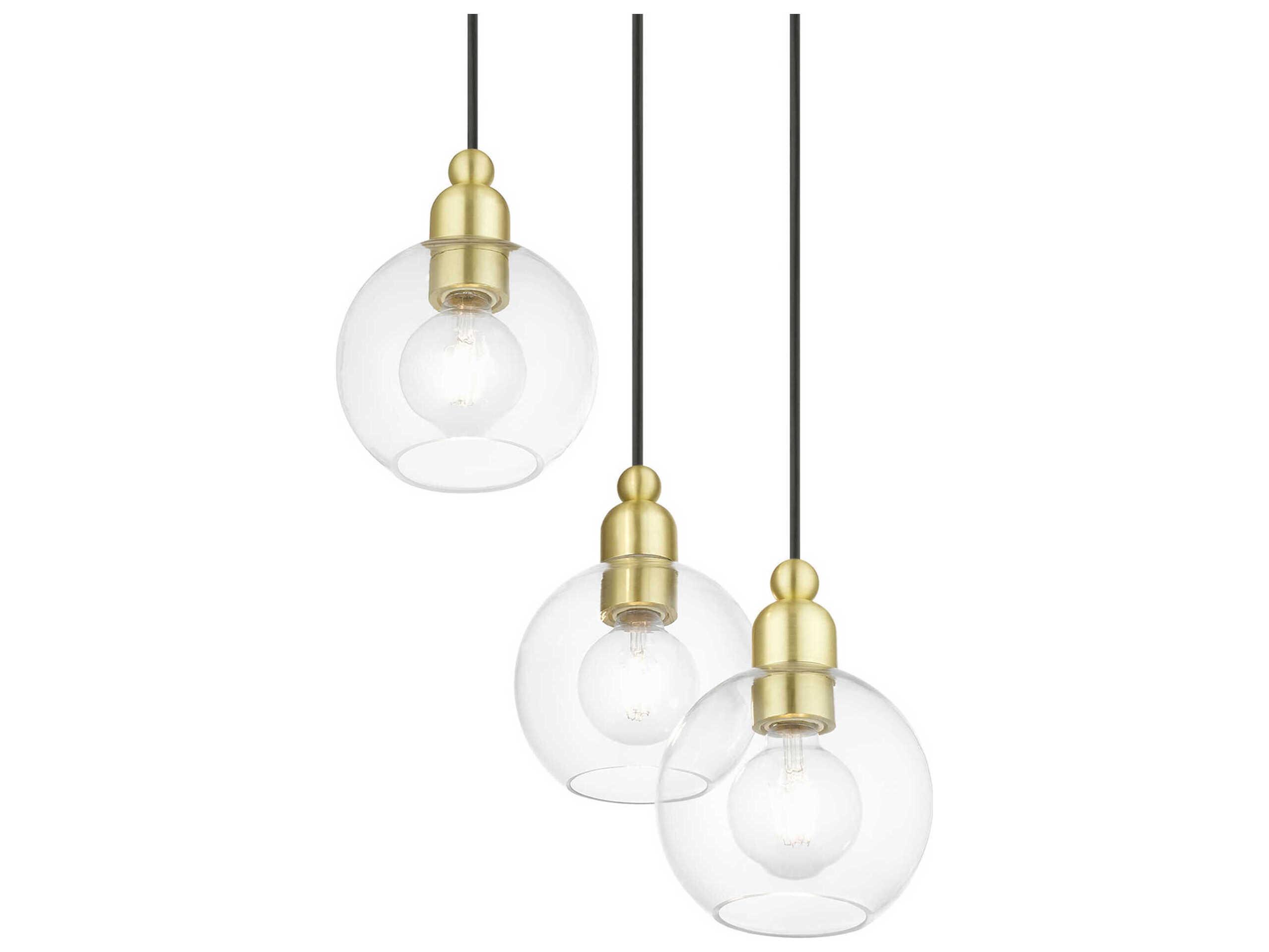 Livex Lighting Downtown 3-Light Satin Brass Glass Globe Pendant