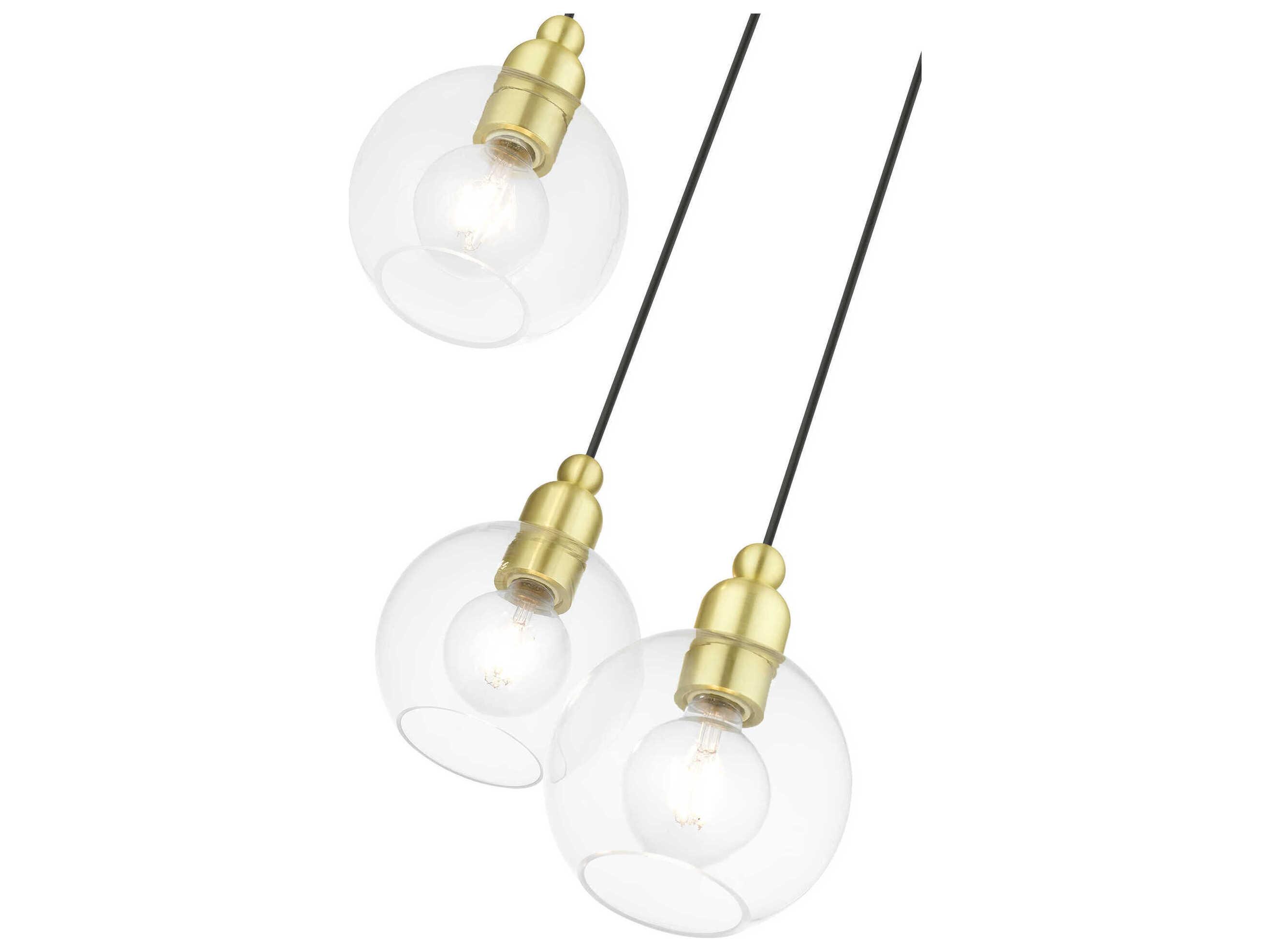 Livex Lighting Downtown 3-Light Satin Brass Glass Globe Pendant
