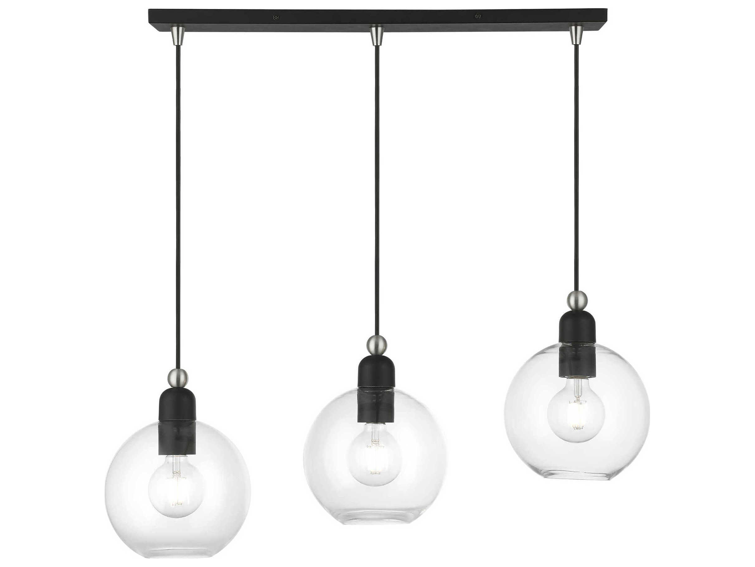 Livex Lighting Downtown 3-Light Black Brushed Nickel Glass Globe Linear Island Pendant