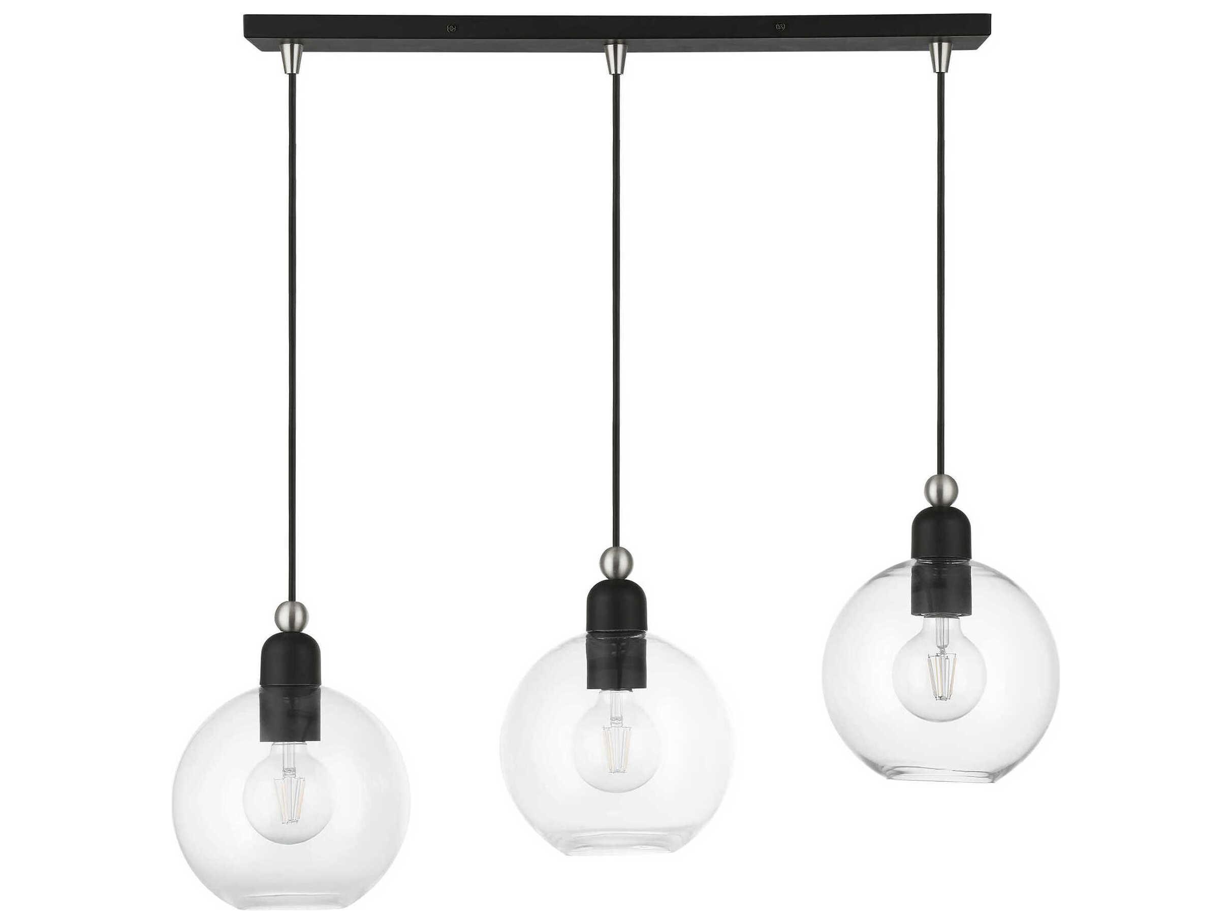 Livex Lighting Downtown 3-Light Black Brushed Nickel Glass Globe Linear Island Pendant