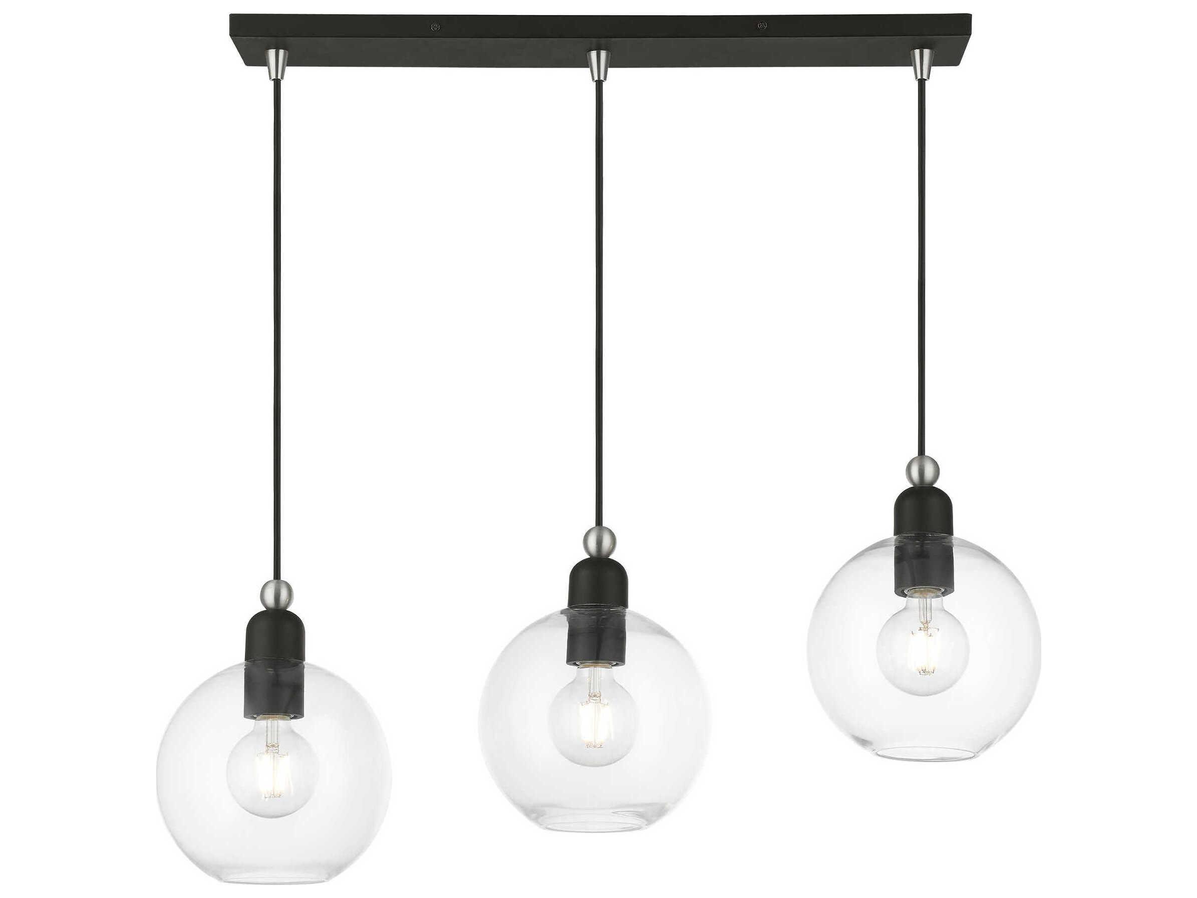 Livex Lighting Downtown 3-Light Black Brushed Nickel Glass Globe Linear Island Pendant