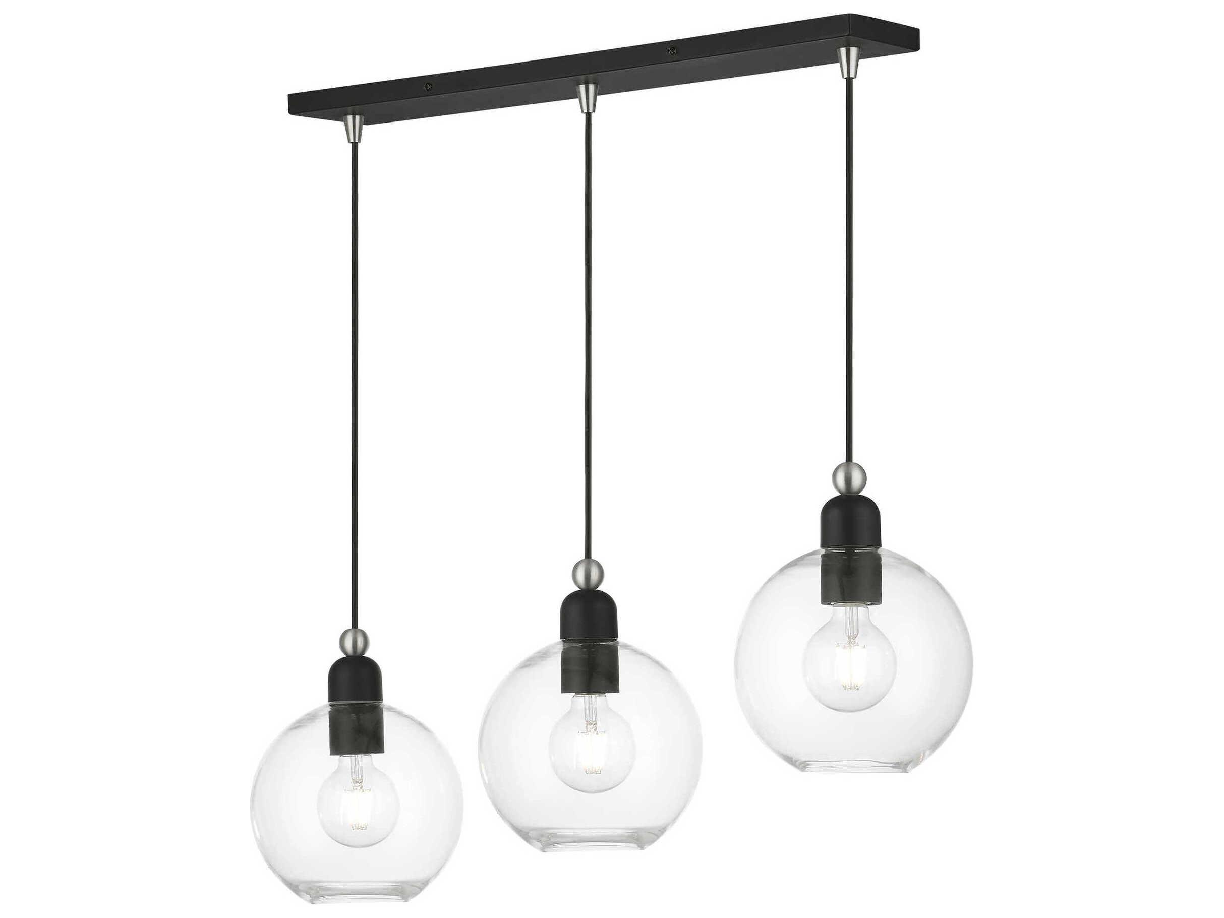 Livex Lighting Downtown 3-Light Black Brushed Nickel Glass Globe Linear Island Pendant
