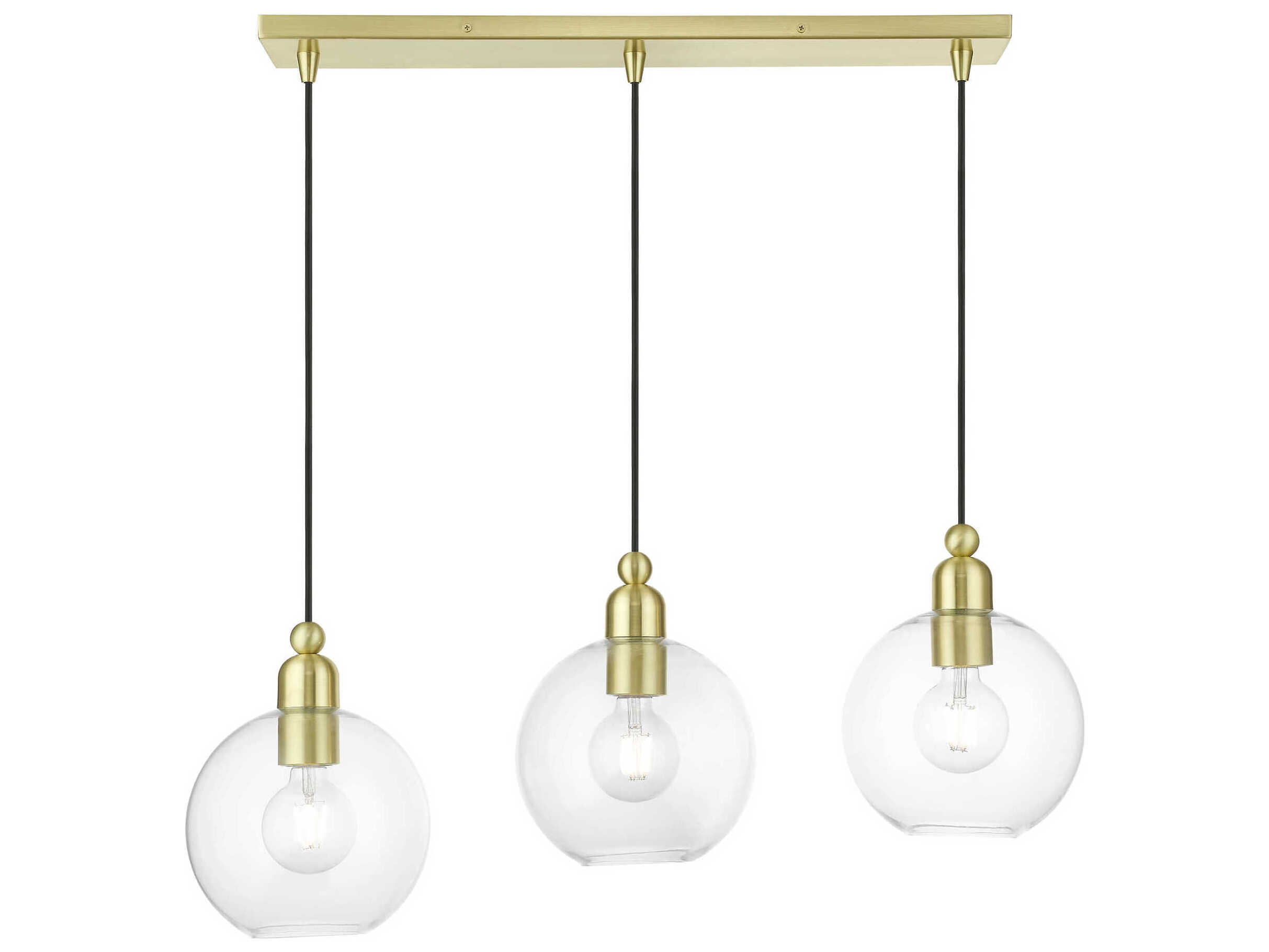 Livex Lighting Downtown 3-Light Satin Brass Glass Globe Linear Island Pendant