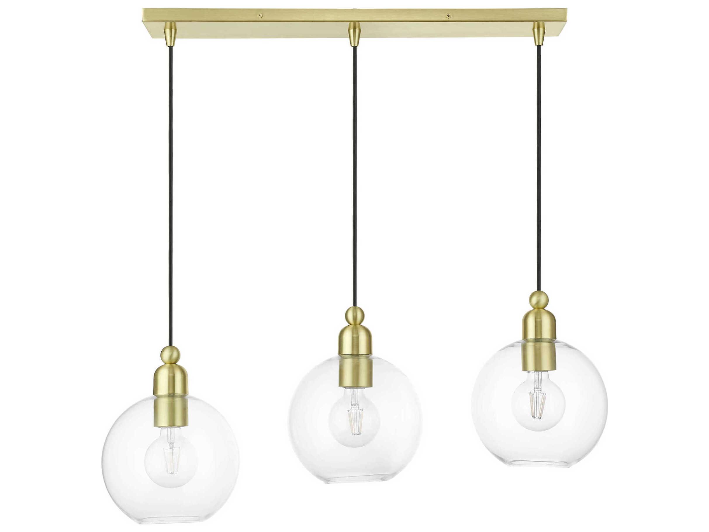 Livex Lighting Downtown 3-Light Satin Brass Glass Globe Linear Island Pendant
