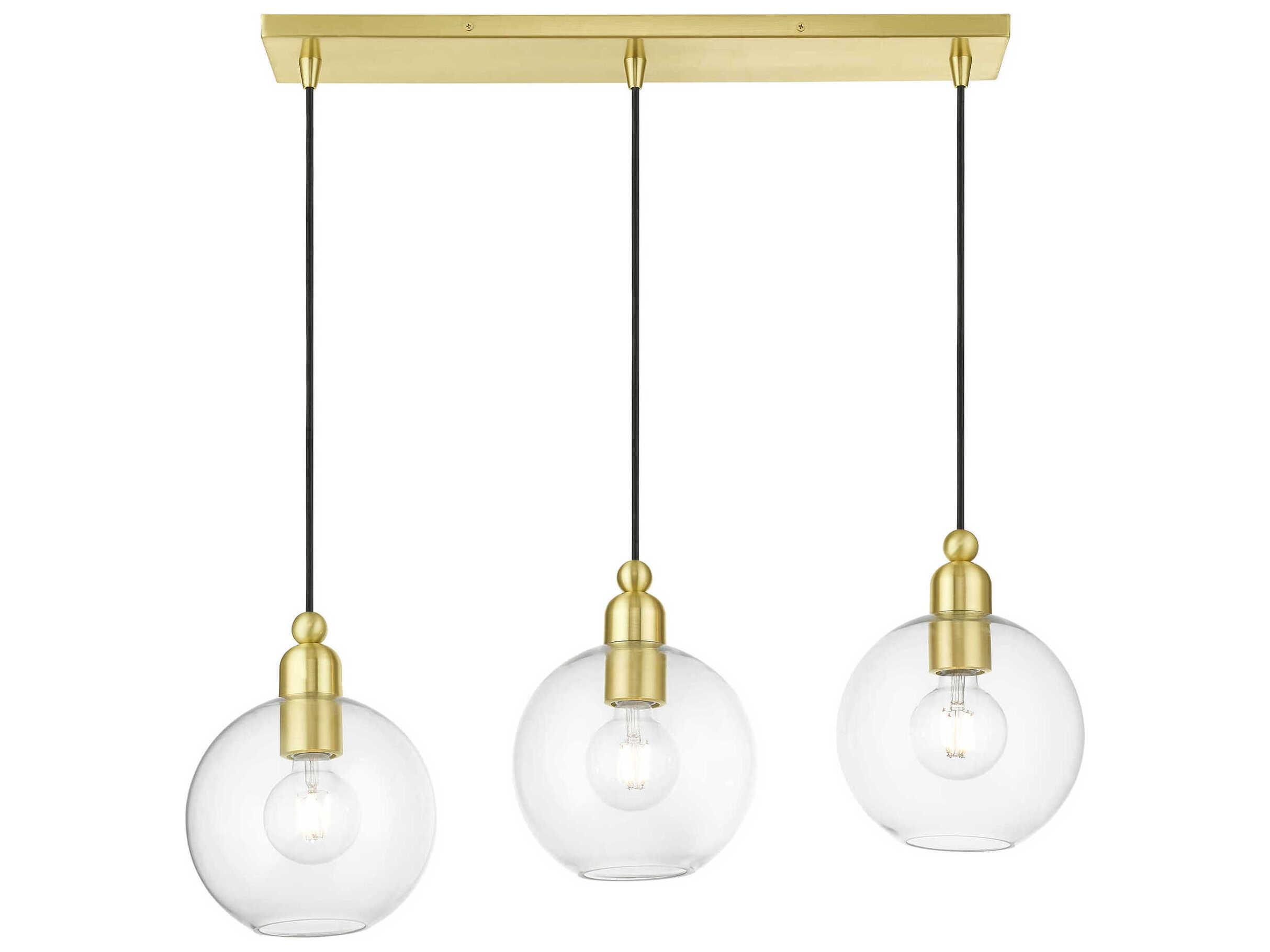 Livex Lighting Downtown 3-Light Satin Brass Glass Globe Linear Island Pendant