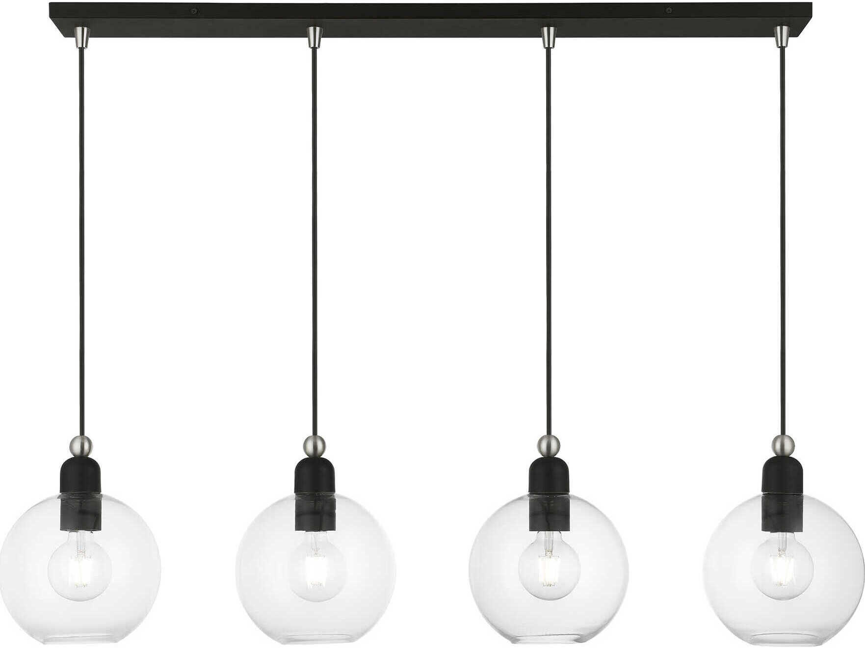 Livex Lighting Downtown 4-Light Black Brushed Nickel Glass Globe Linear Island Pendant