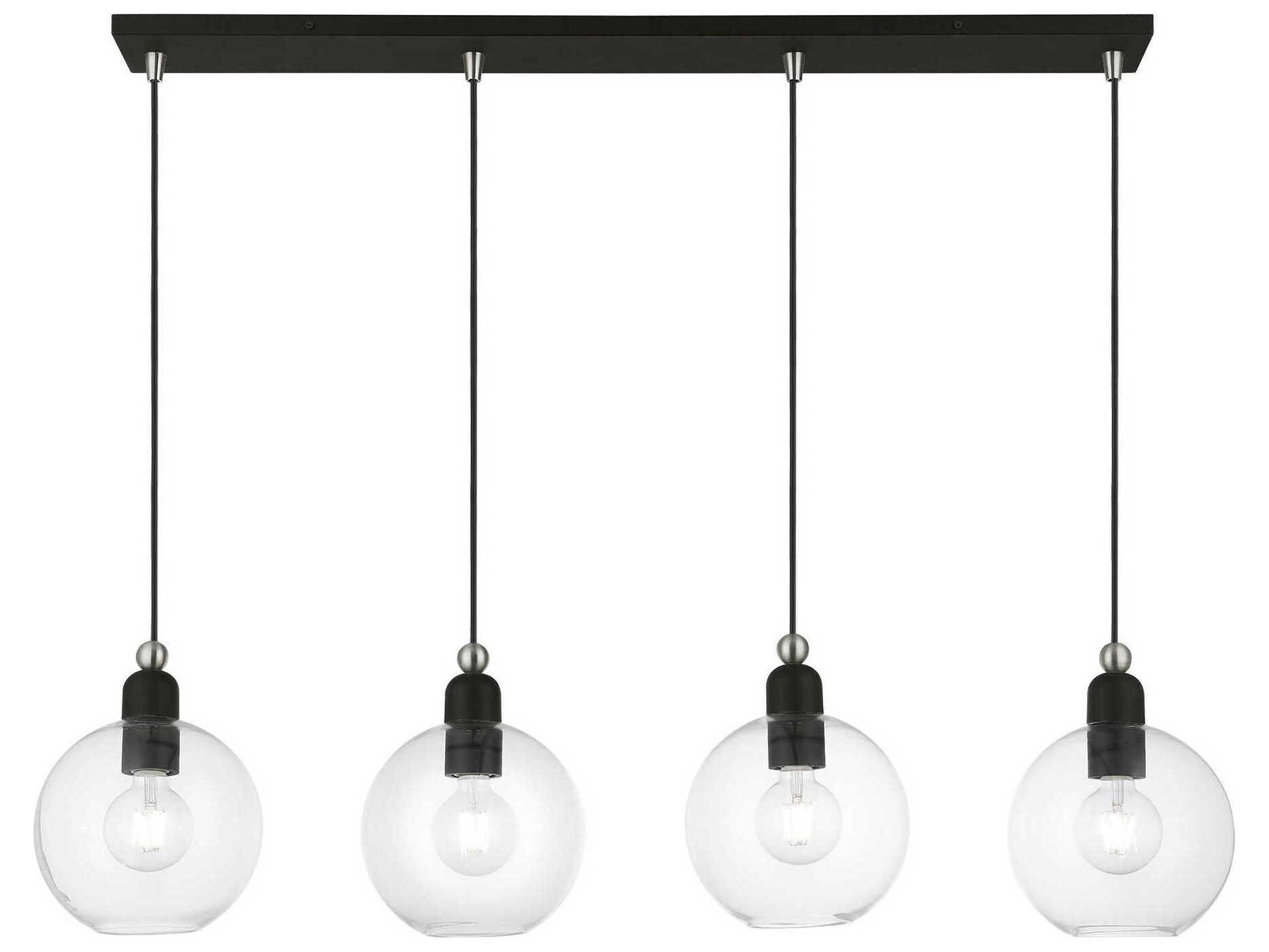 Livex Lighting Downtown 4-Light Black Brushed Nickel Glass Globe Linear Island Pendant