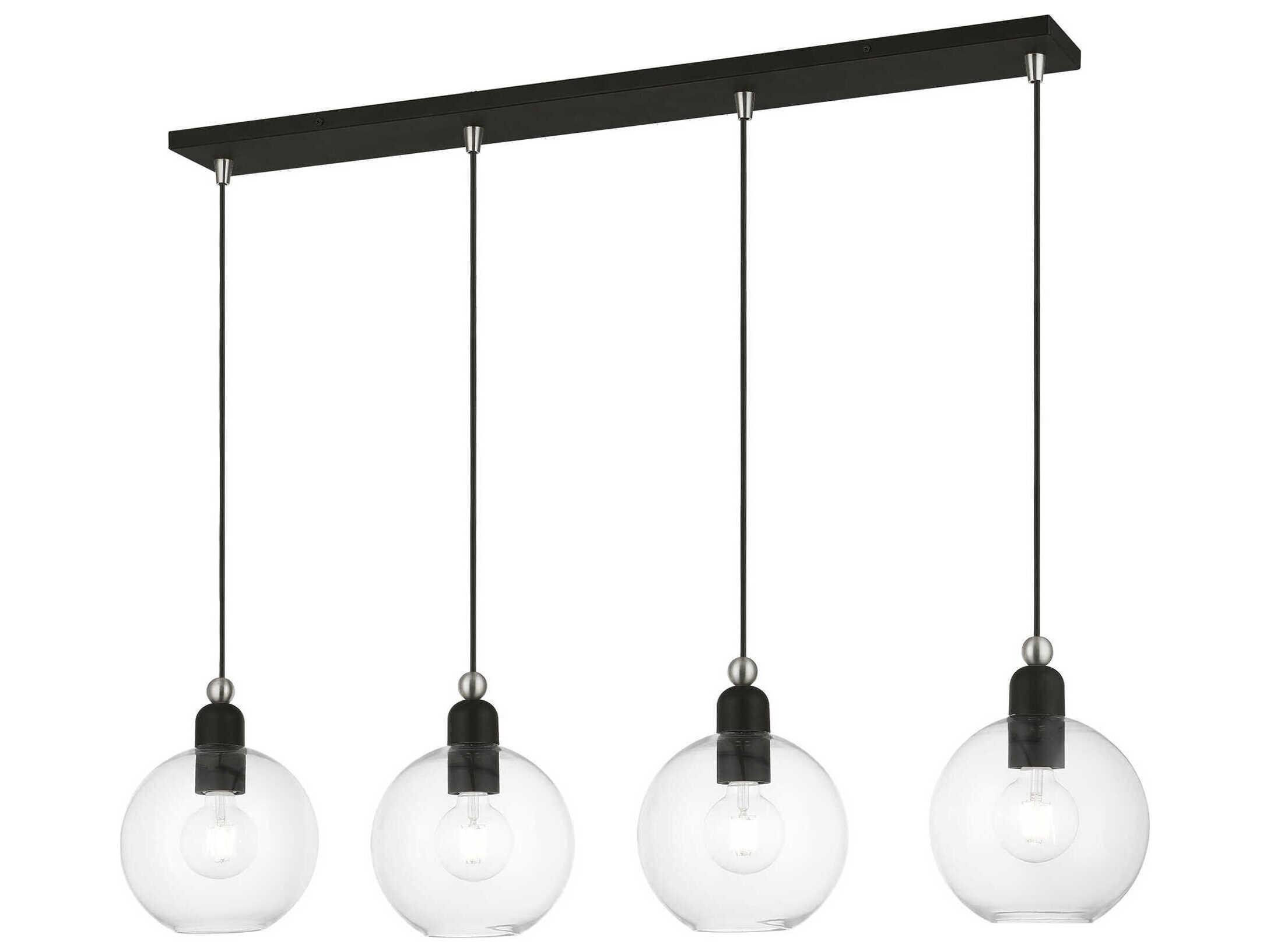 Livex Lighting Downtown 4-Light Black Brushed Nickel Glass Globe Linear Island Pendant