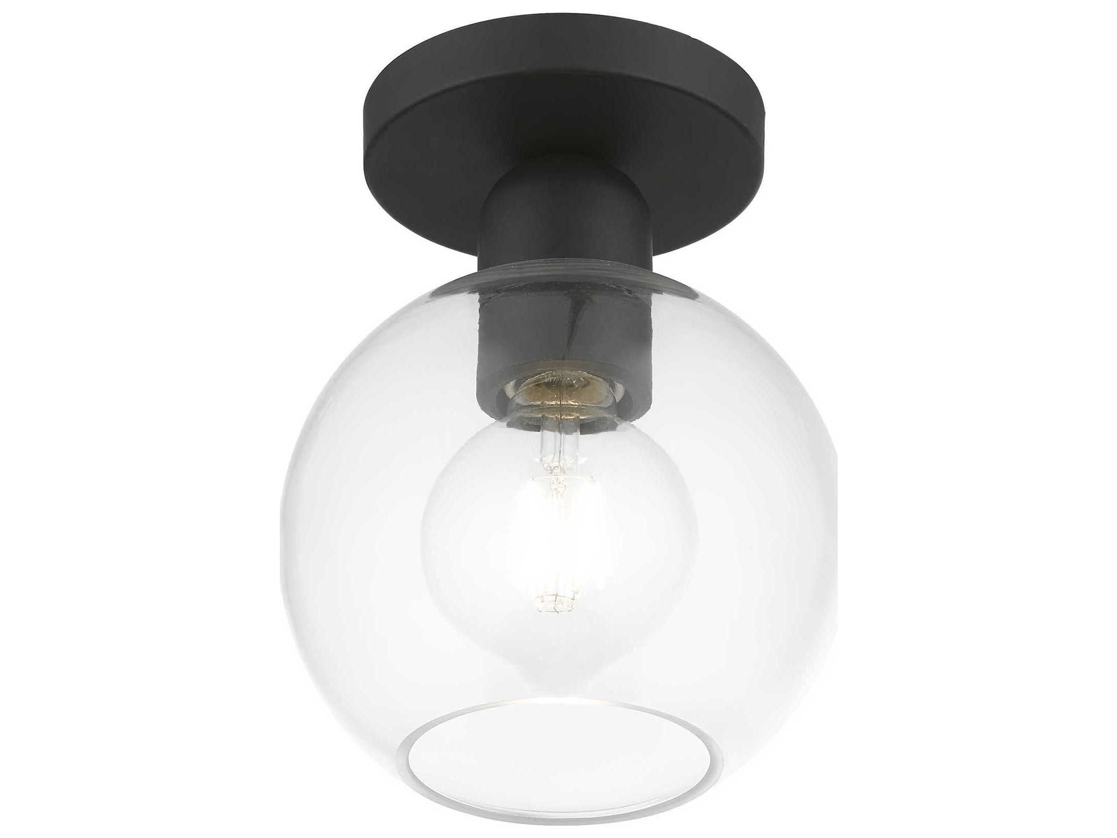 Livex Lighting Downtown 1-Light Black Glass Globe Semi Flush Mount