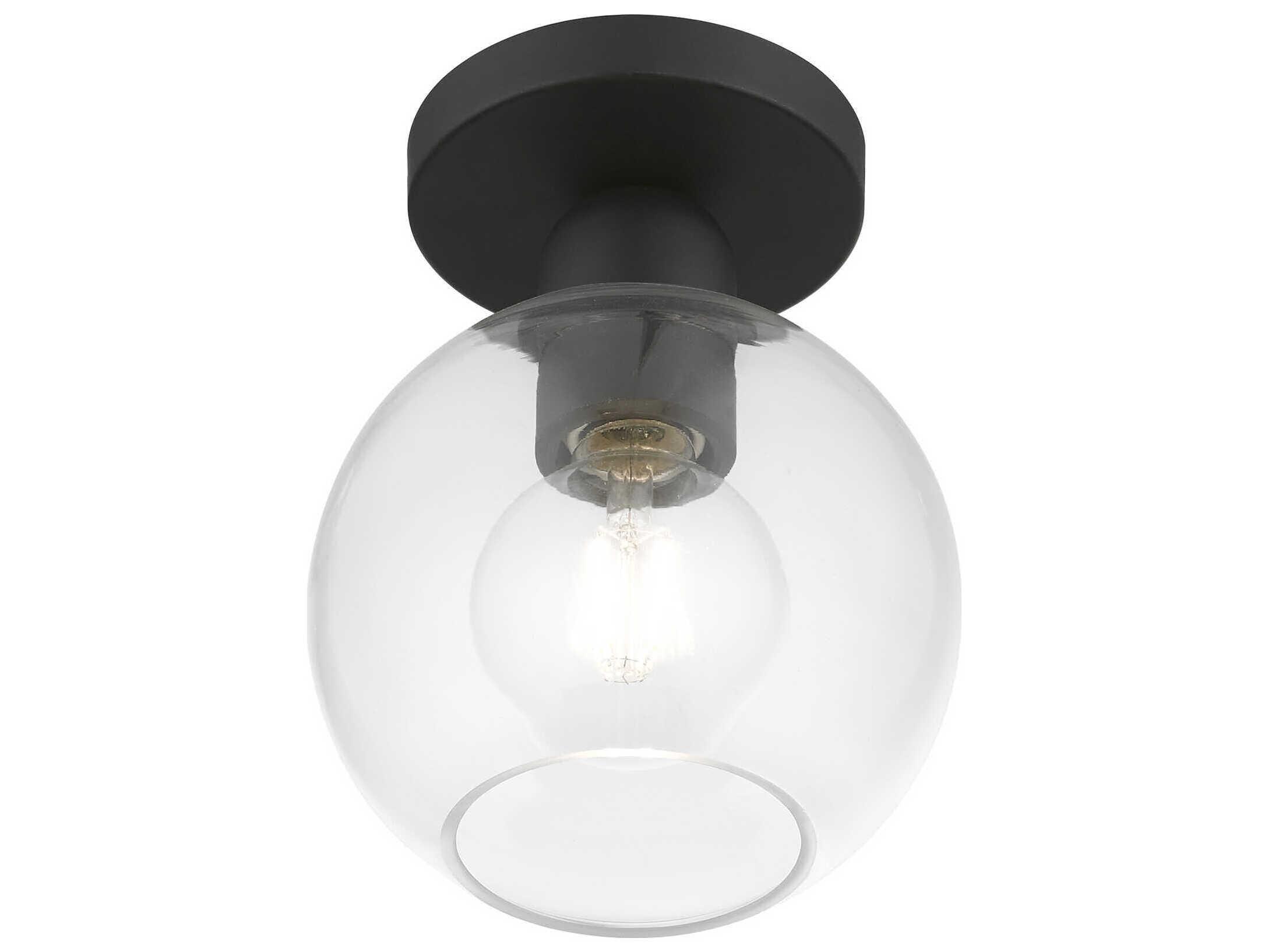 Livex Lighting Downtown 1-Light Black Glass Globe Semi Flush Mount