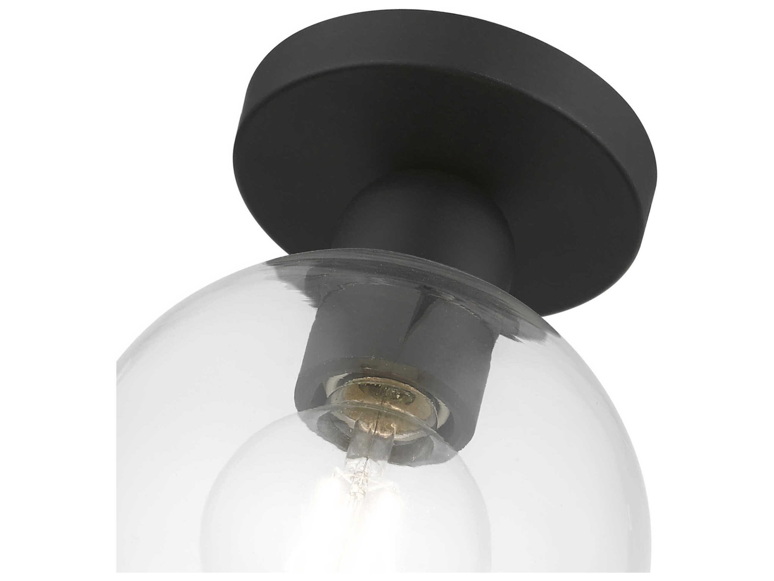 Livex Lighting Downtown 1-Light Black Glass Globe Semi Flush Mount
