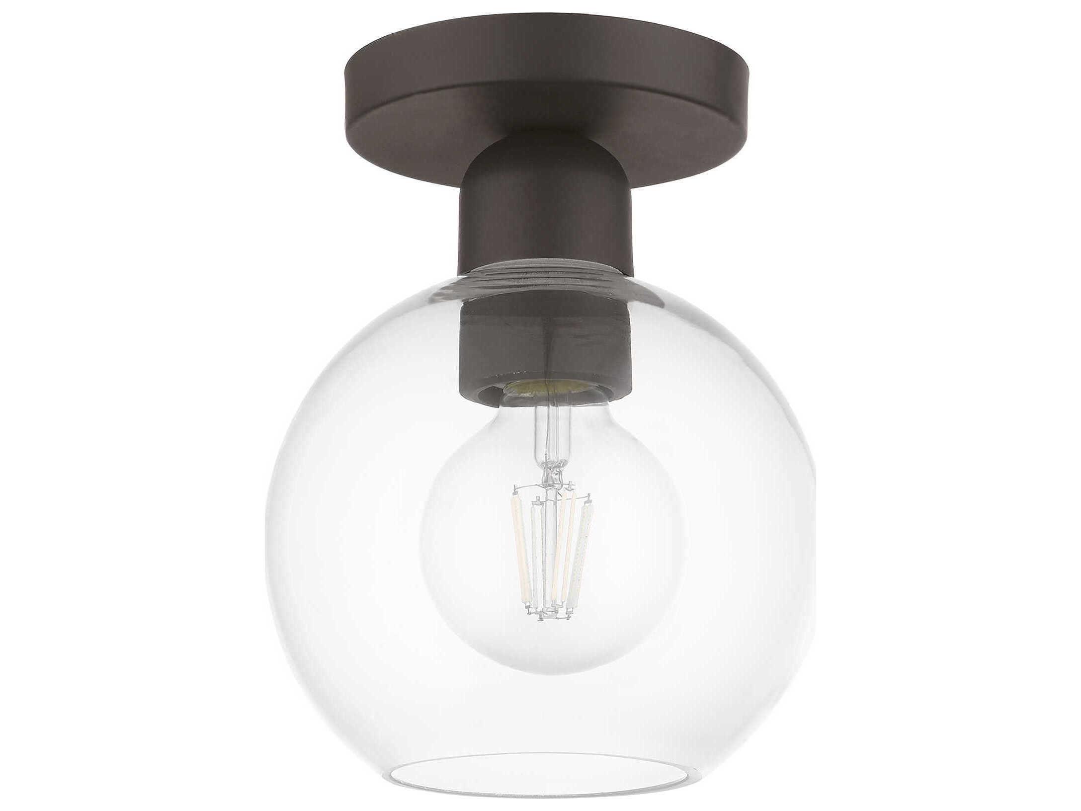 Livex Lighting Downtown 1-Light Bronze Glass Globe Semi Flush Mount