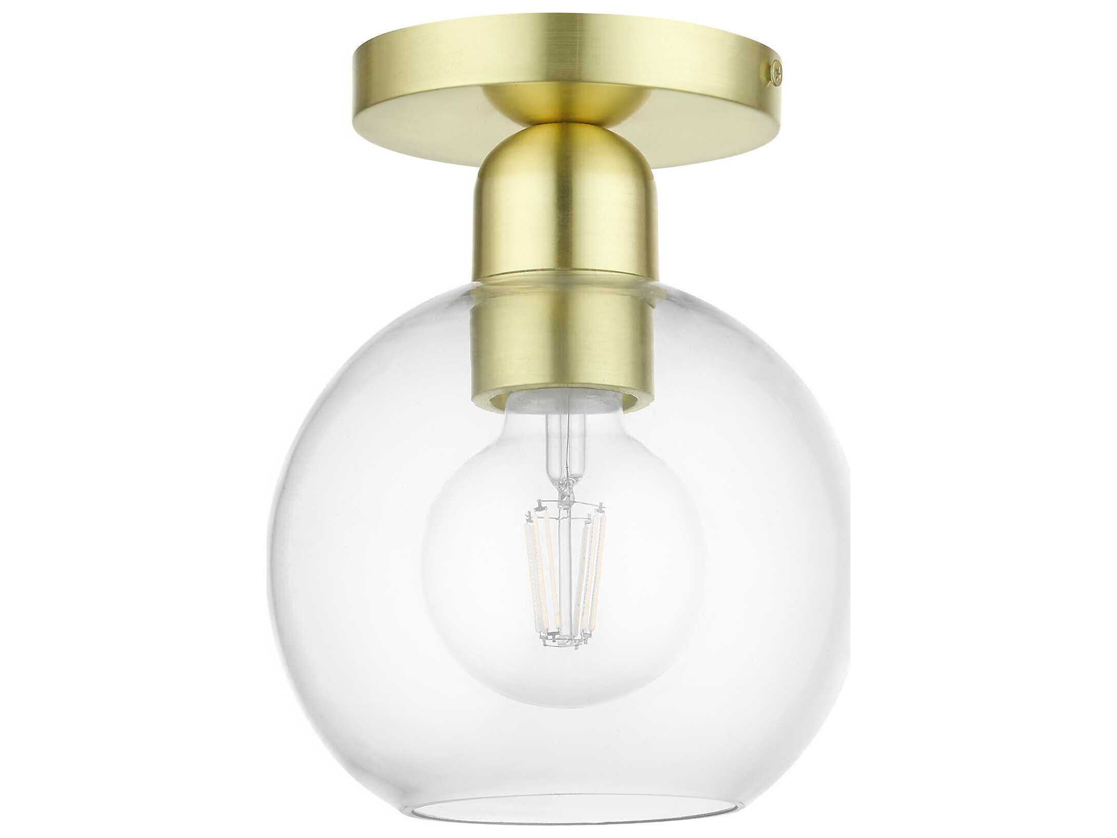 Livex Lighting Downtown 1-Light Satin Brass Glass Globe Semi Flush Mount