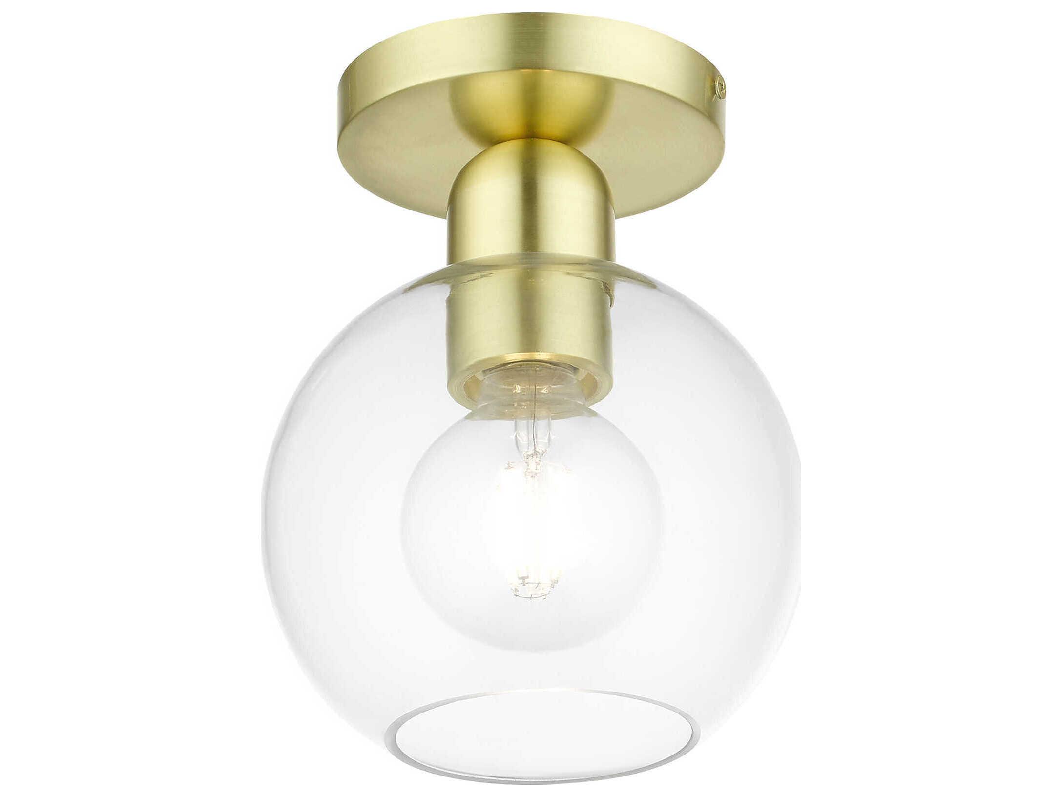 Livex Lighting Downtown 1-Light Satin Brass Glass Globe Semi Flush Mount