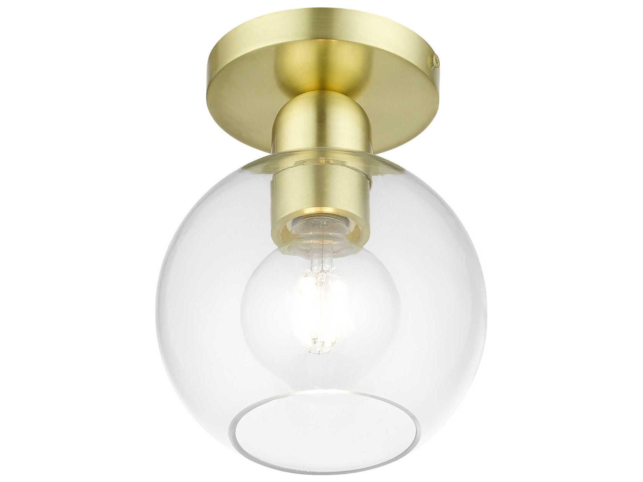 Livex Lighting Downtown 1-Light Satin Brass Glass Globe Semi Flush Mount