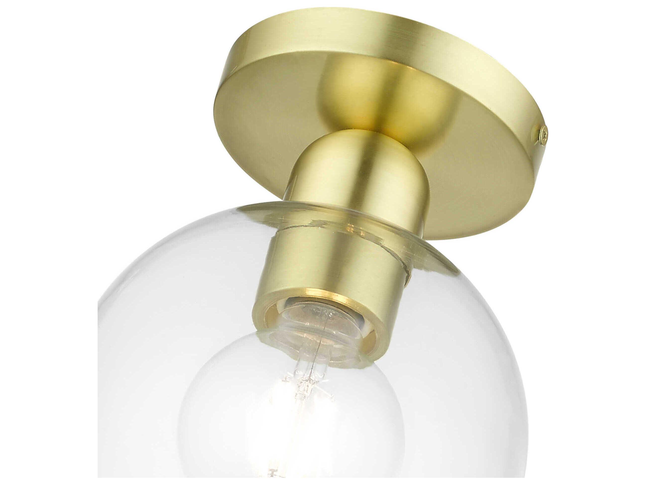 Livex Lighting Downtown 1-Light Satin Brass Glass Globe Semi Flush Mount