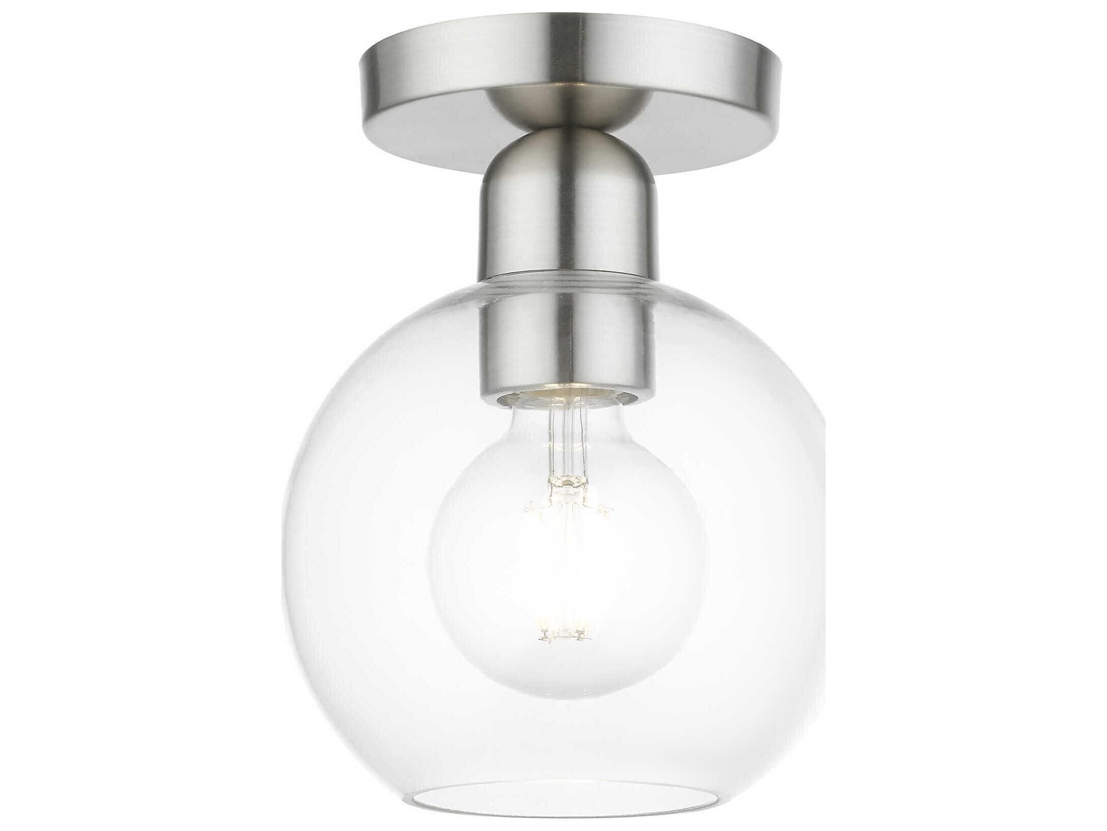 Livex Lighting Downtown 1-Light Brushed Nickel Glass Globe Semi Flush Mount