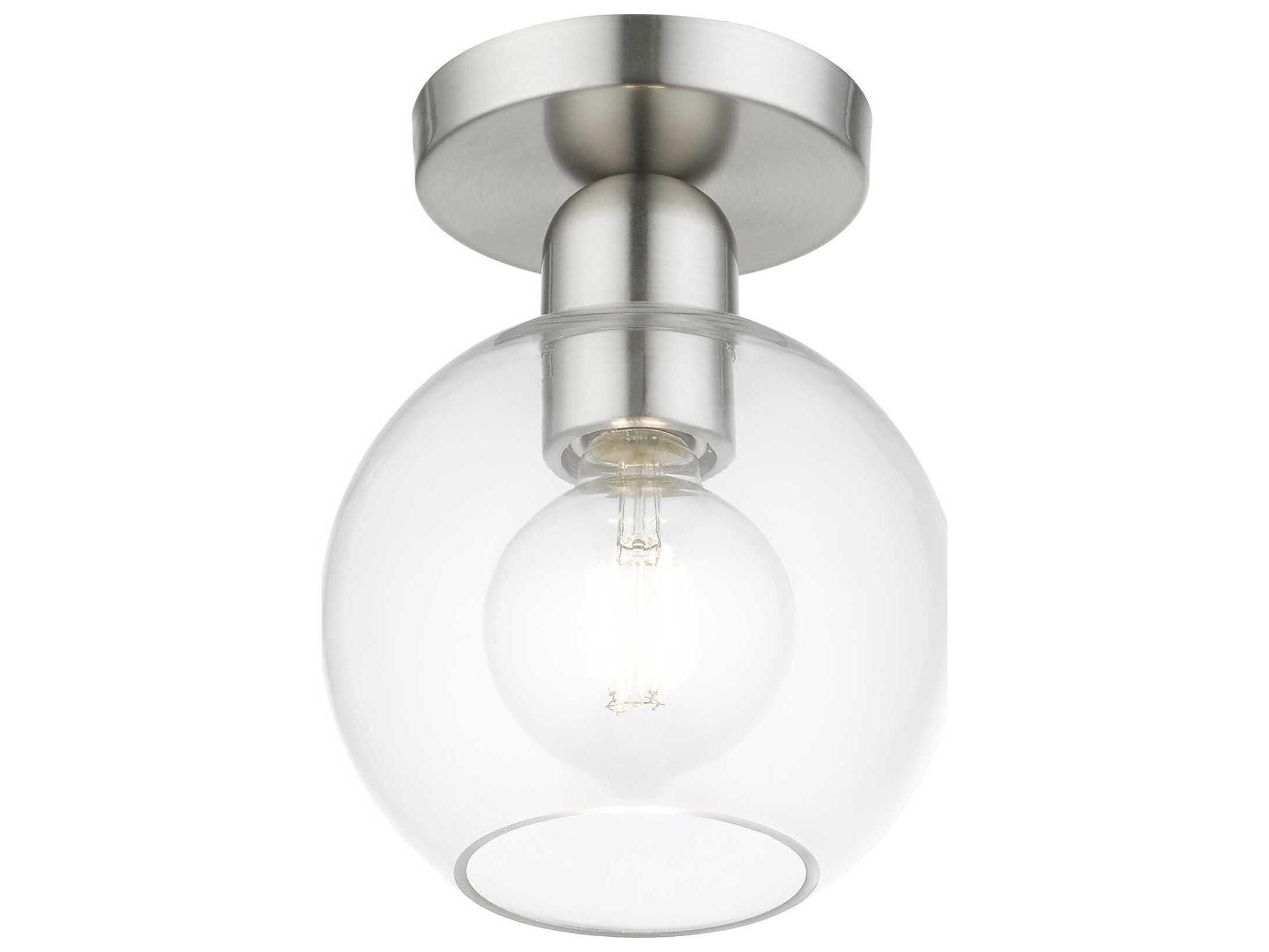 Livex Lighting Downtown 1-Light Brushed Nickel Glass Globe Semi Flush Mount