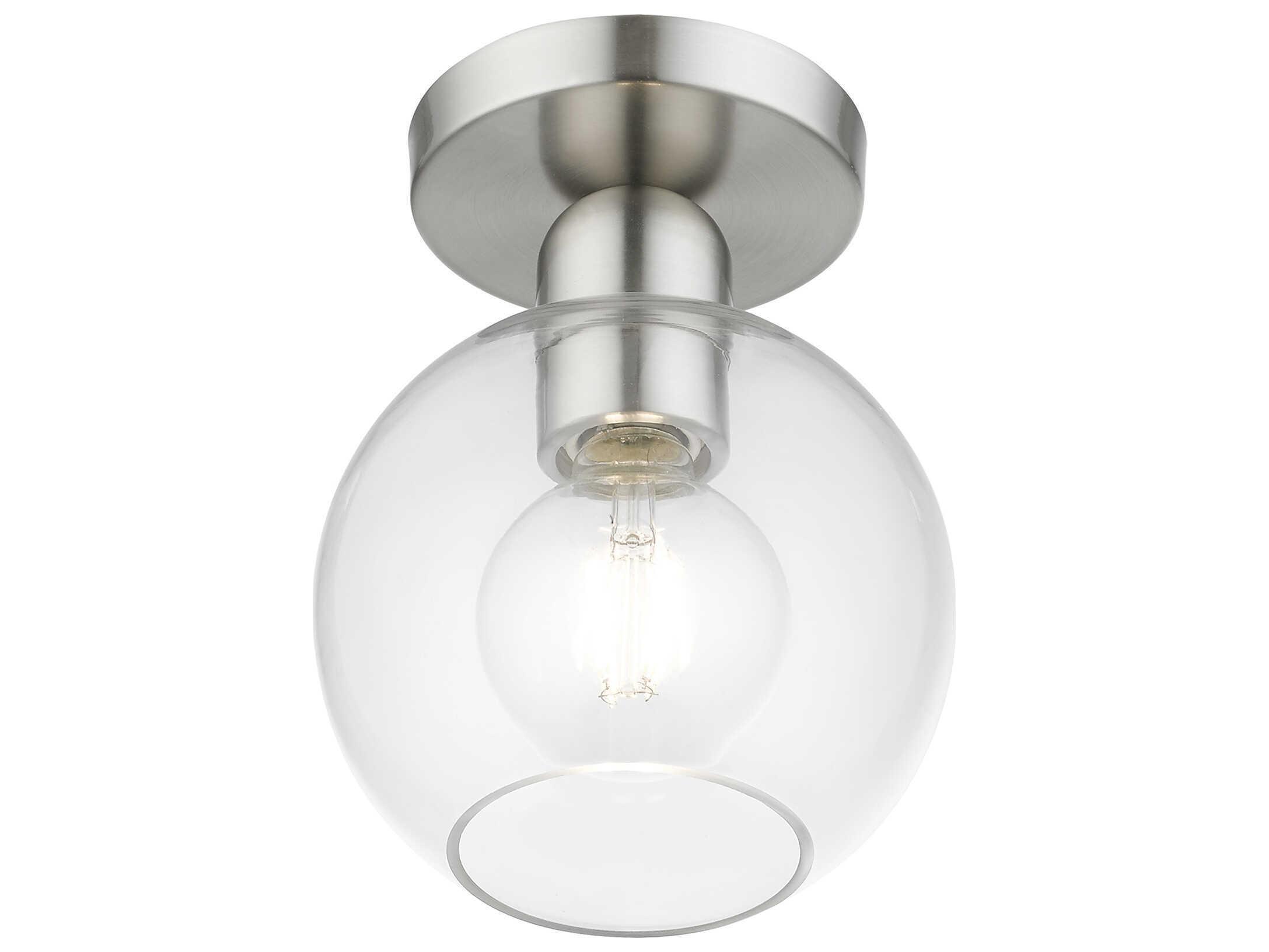 Livex Lighting Downtown 1-Light Brushed Nickel Glass Globe Semi Flush Mount