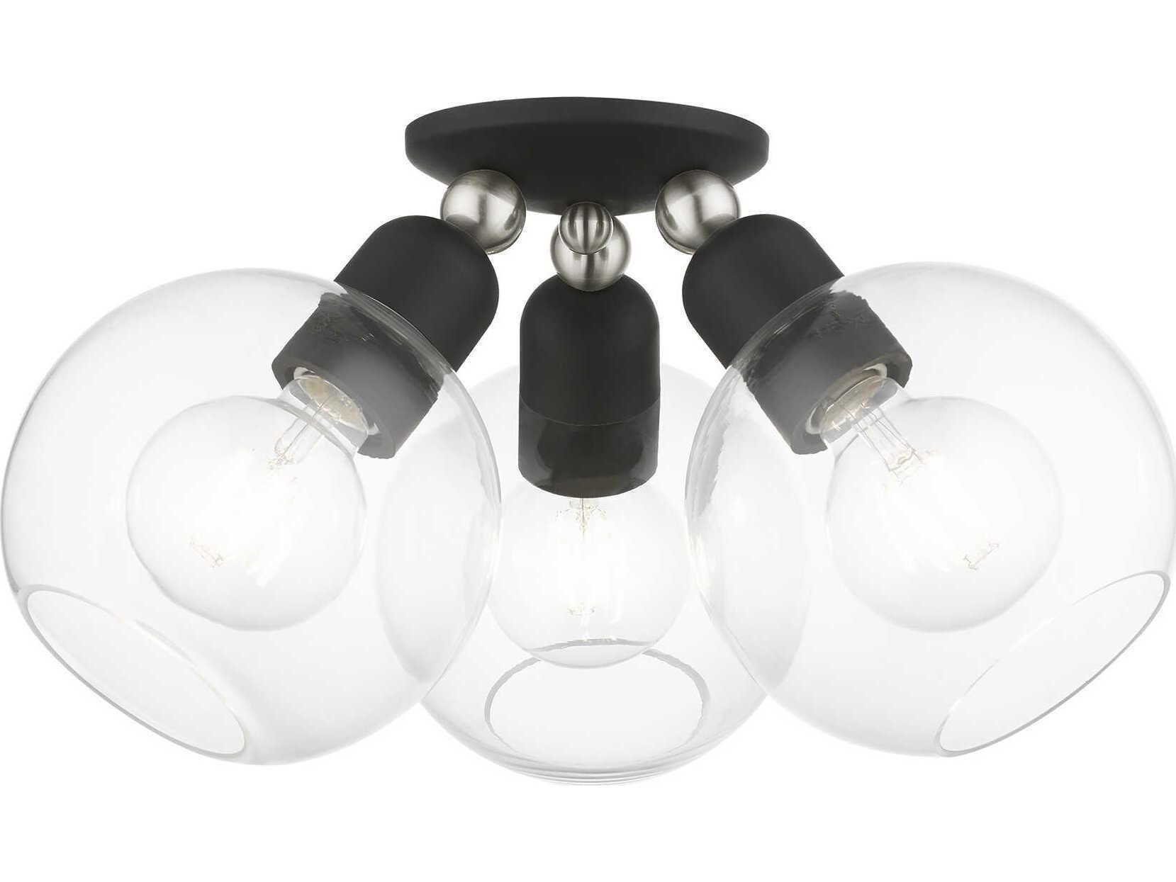 Livex Lighting Downtown 3-Light Black Brushed Nickel Glass Globe Semi Flush Mount
