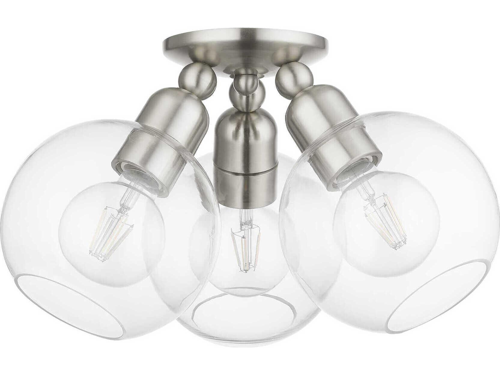 Livex Lighting Downtown 3-Light Brushed Nickel Glass Globe Semi Flush Mount