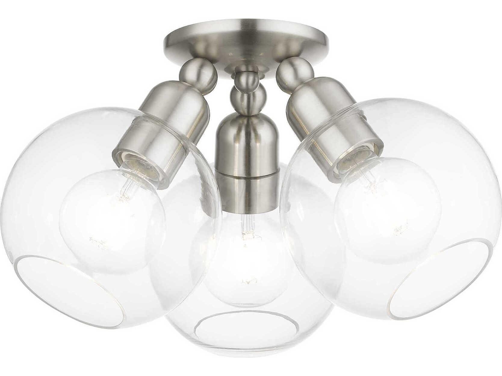 Livex Lighting Downtown 3-Light Brushed Nickel Glass Globe Semi Flush Mount