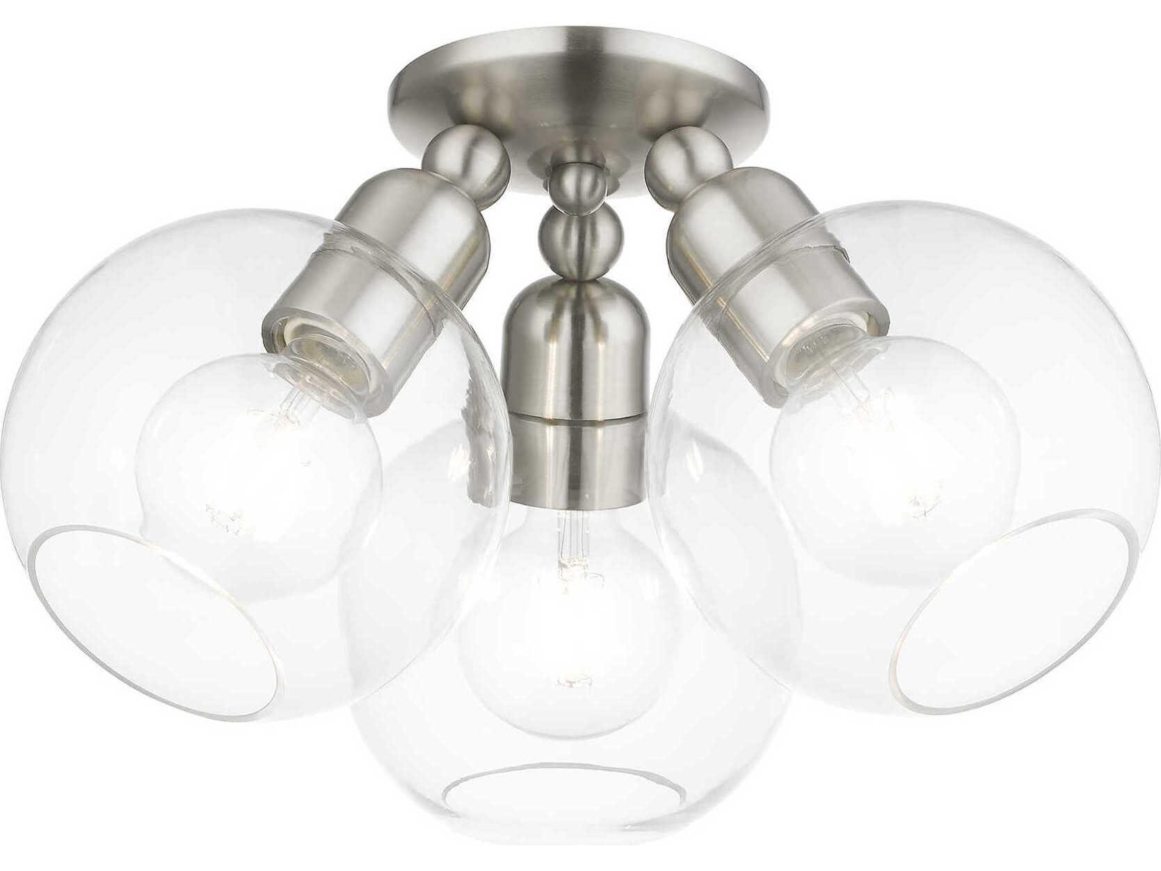 Livex Lighting Downtown 3-Light Brushed Nickel Glass Globe Semi Flush Mount
