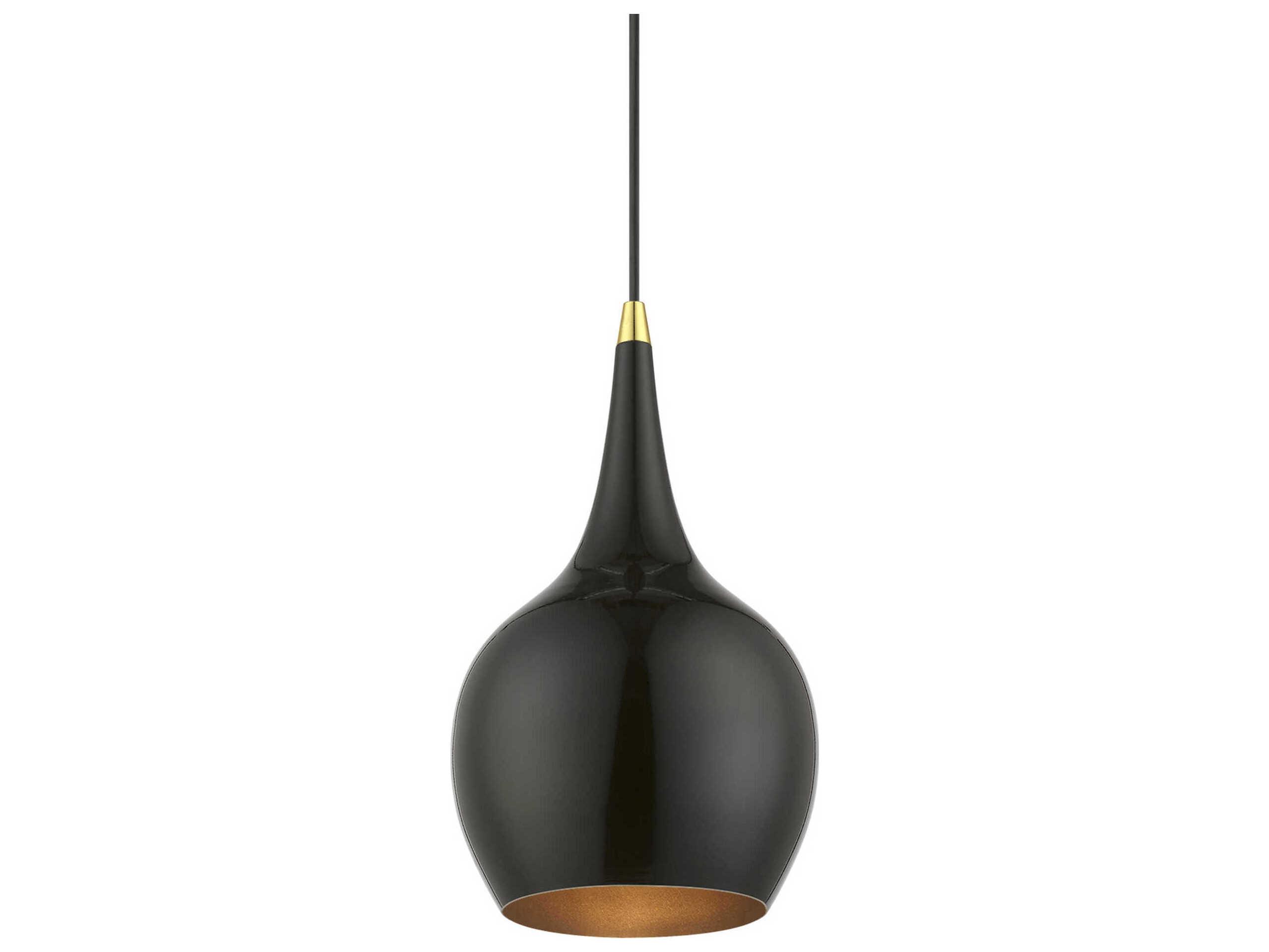 Livex Lighting Andes 1-Light Shiny Black Polished Brass Mini Pendant
