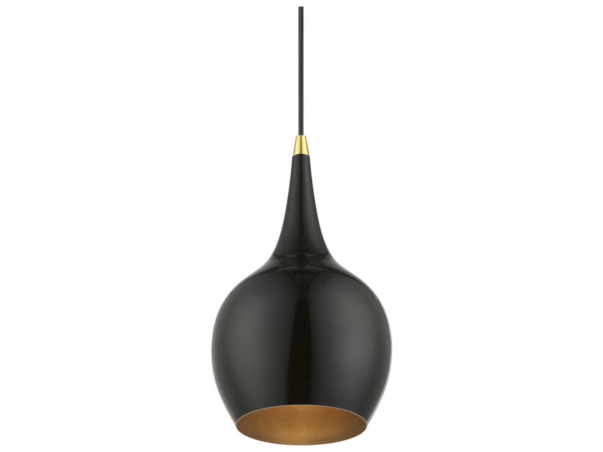 Livex Lighting Andes 1-Light Shiny Black Polished Brass Mini Pendant
