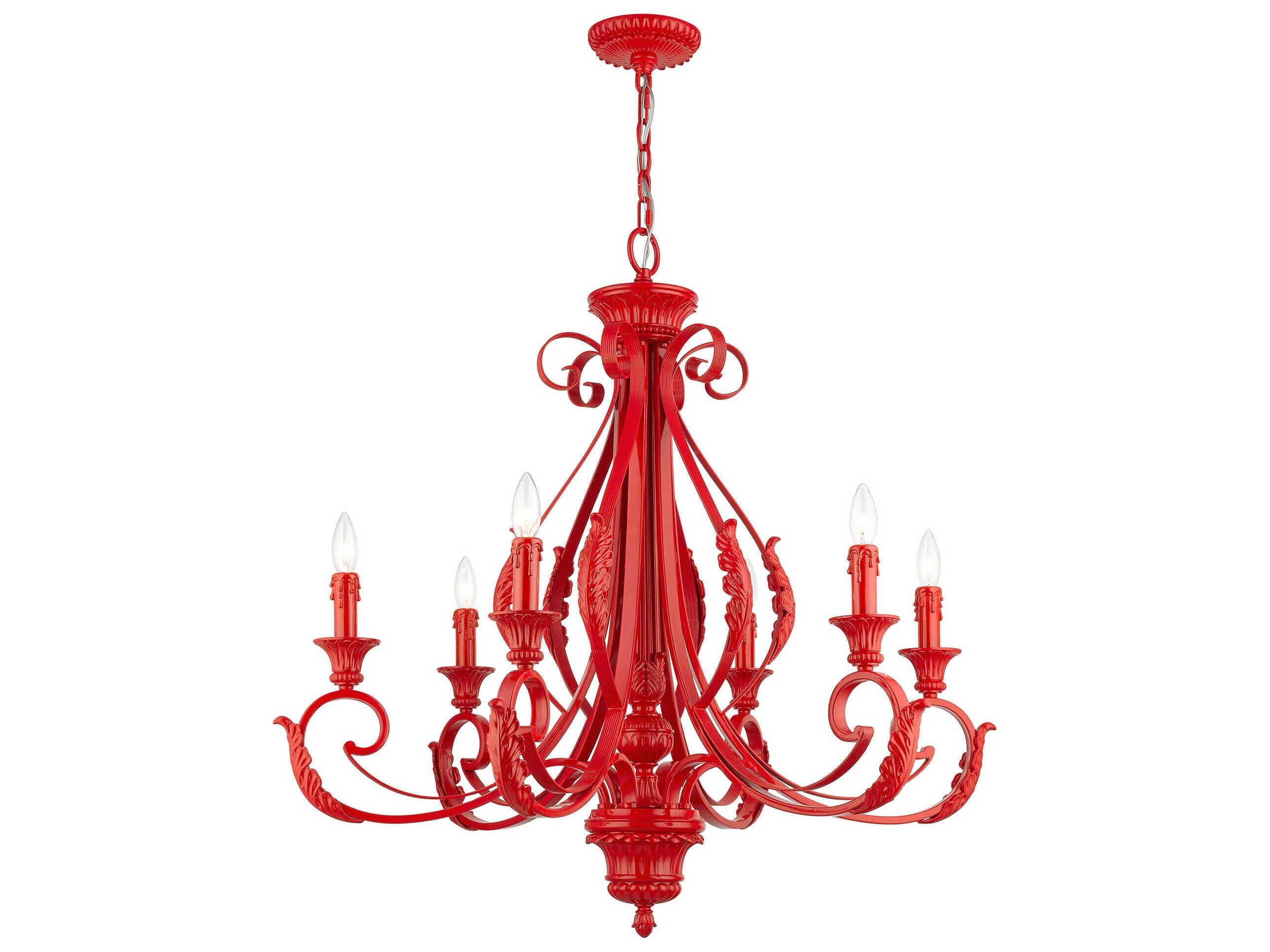 Livex Lighting Valencia 6-Light Shiny Red Candelabra Chandelier