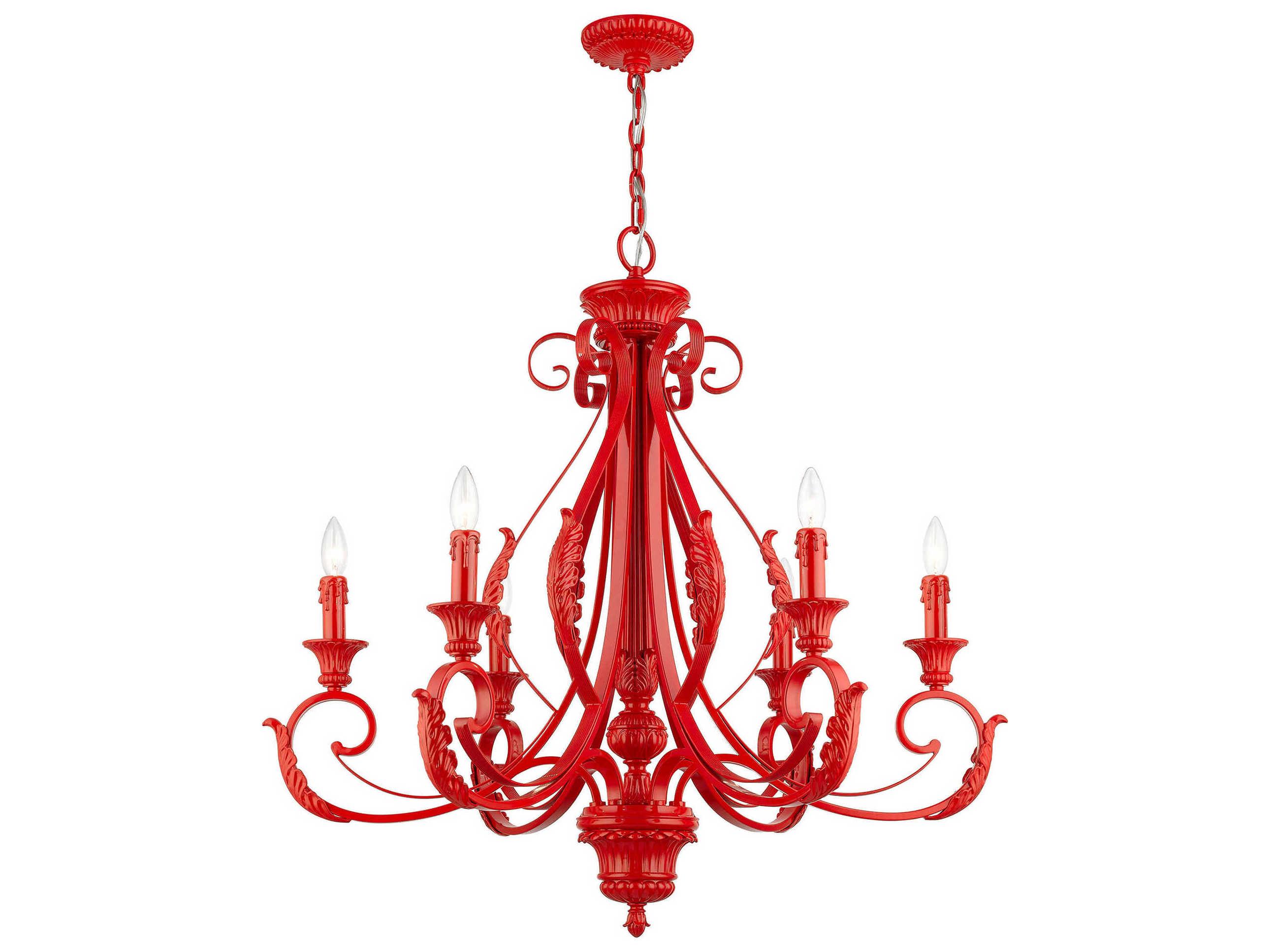 Livex Lighting Valencia 6-Light Shiny Red Candelabra Chandelier