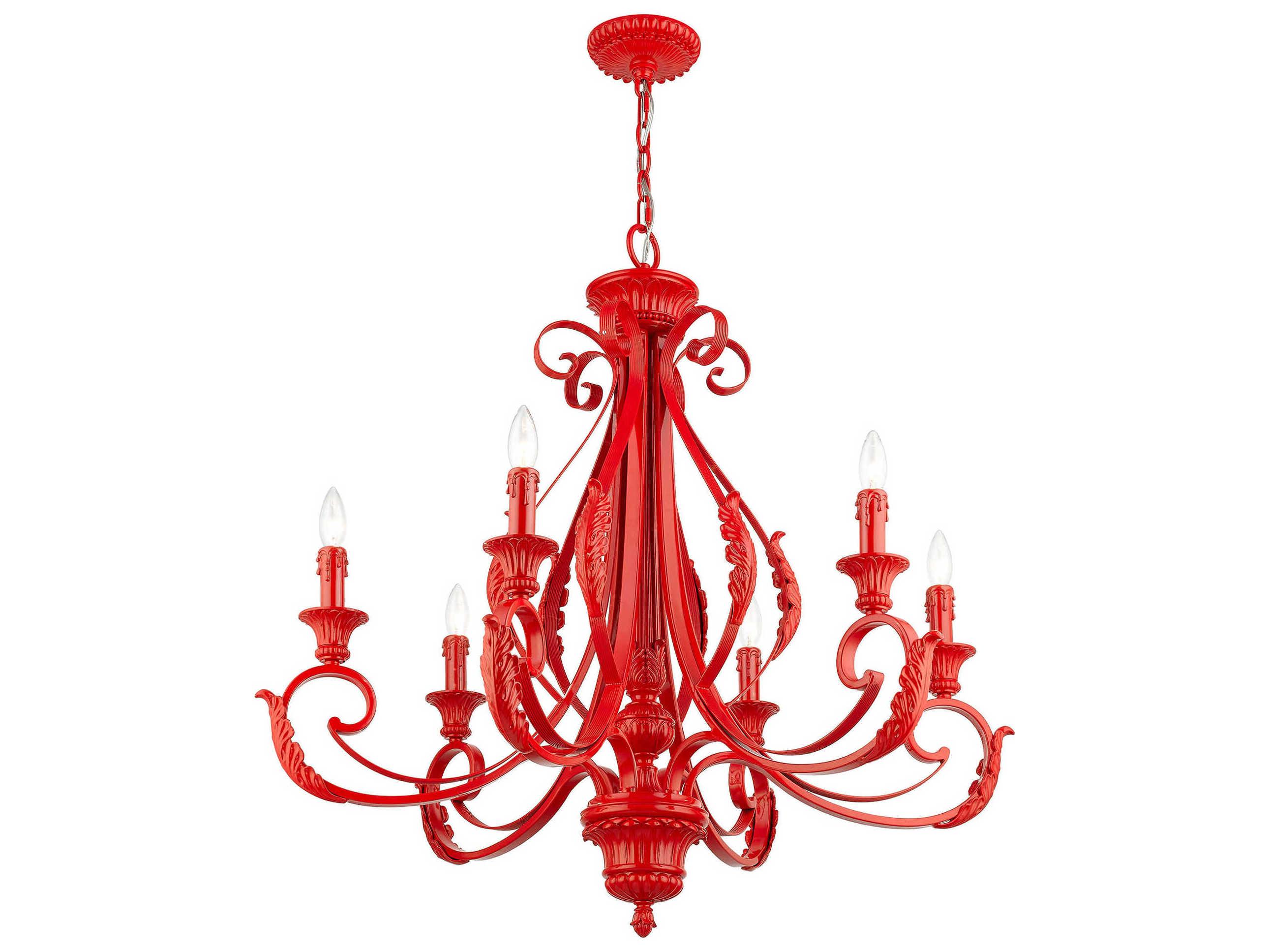 Livex Lighting Valencia 6-Light Shiny Red Candelabra Chandelier