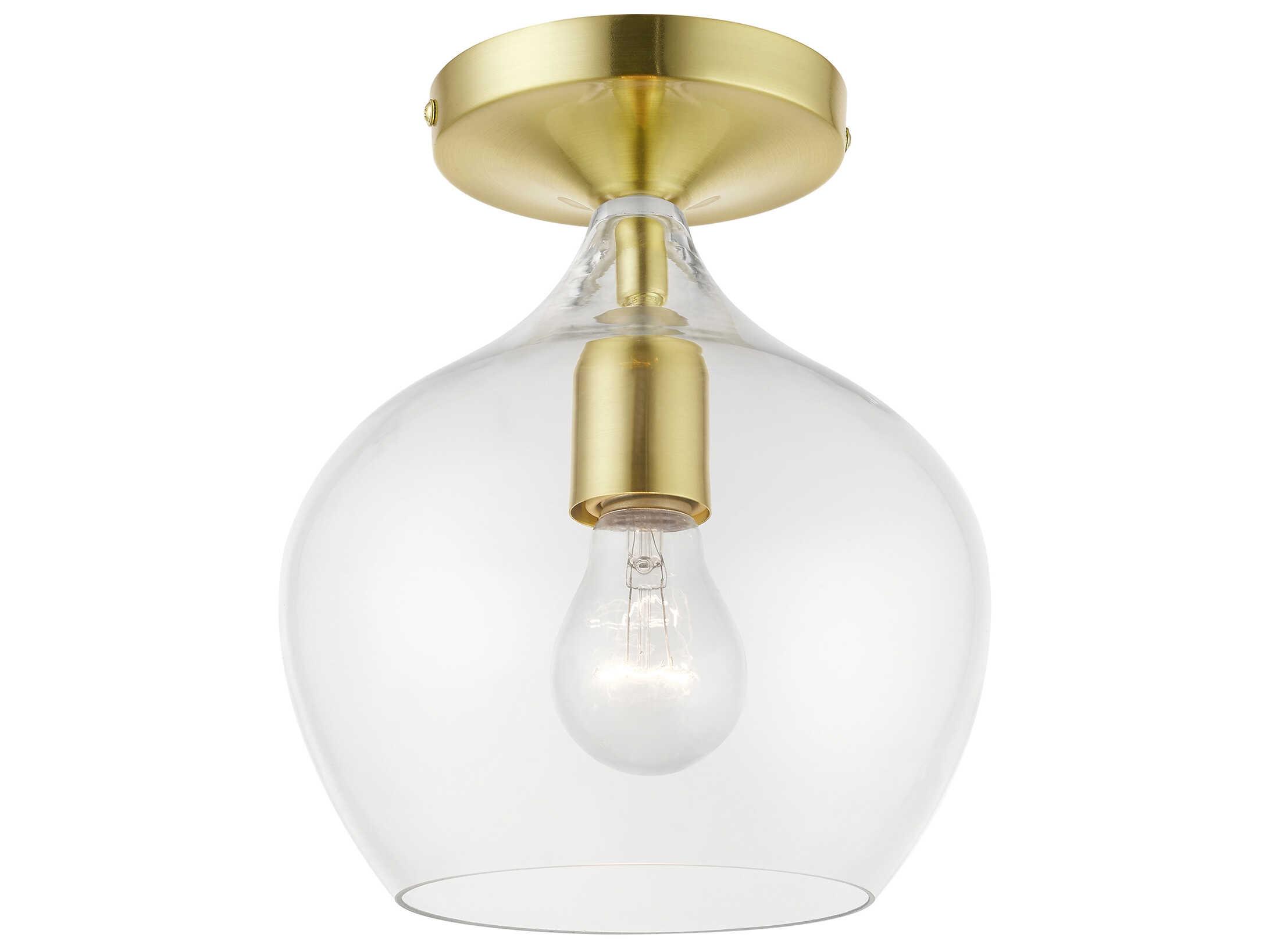 Livex Lighting Aldrich 1-Light Satin Brass Polished Glass Bell Semi Flush Mount